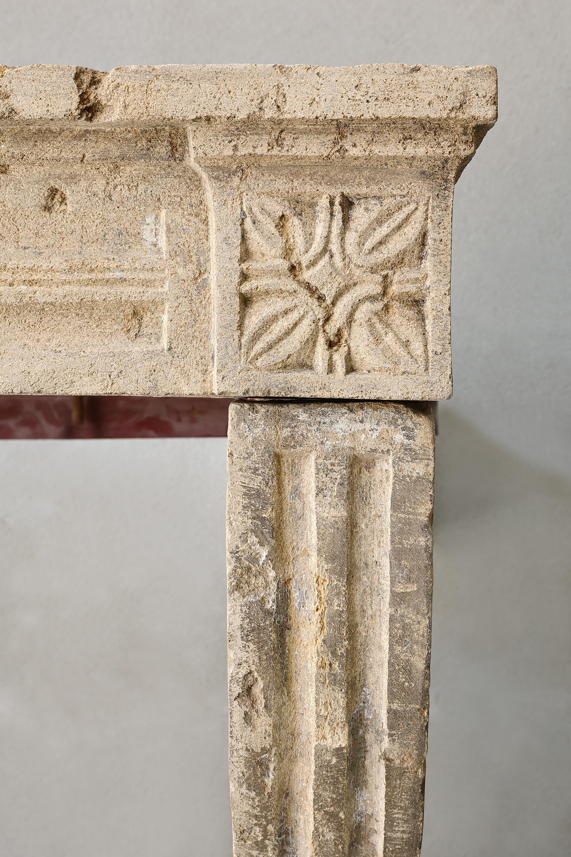 19th Century Fireplace of french limestone in Campagnarde style For Sale 1