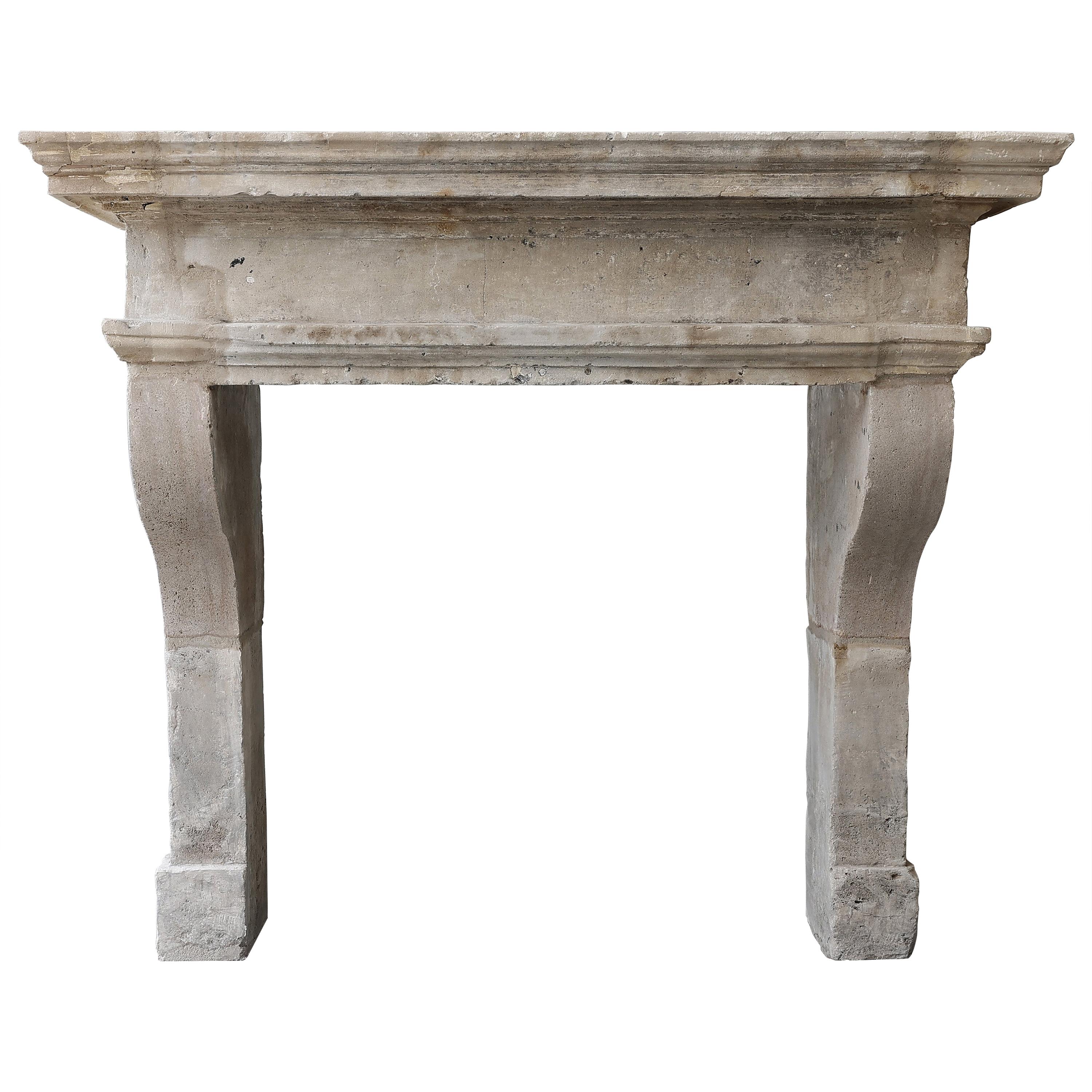 19th Century Fireplace of French Limestone in Campagnarde Style