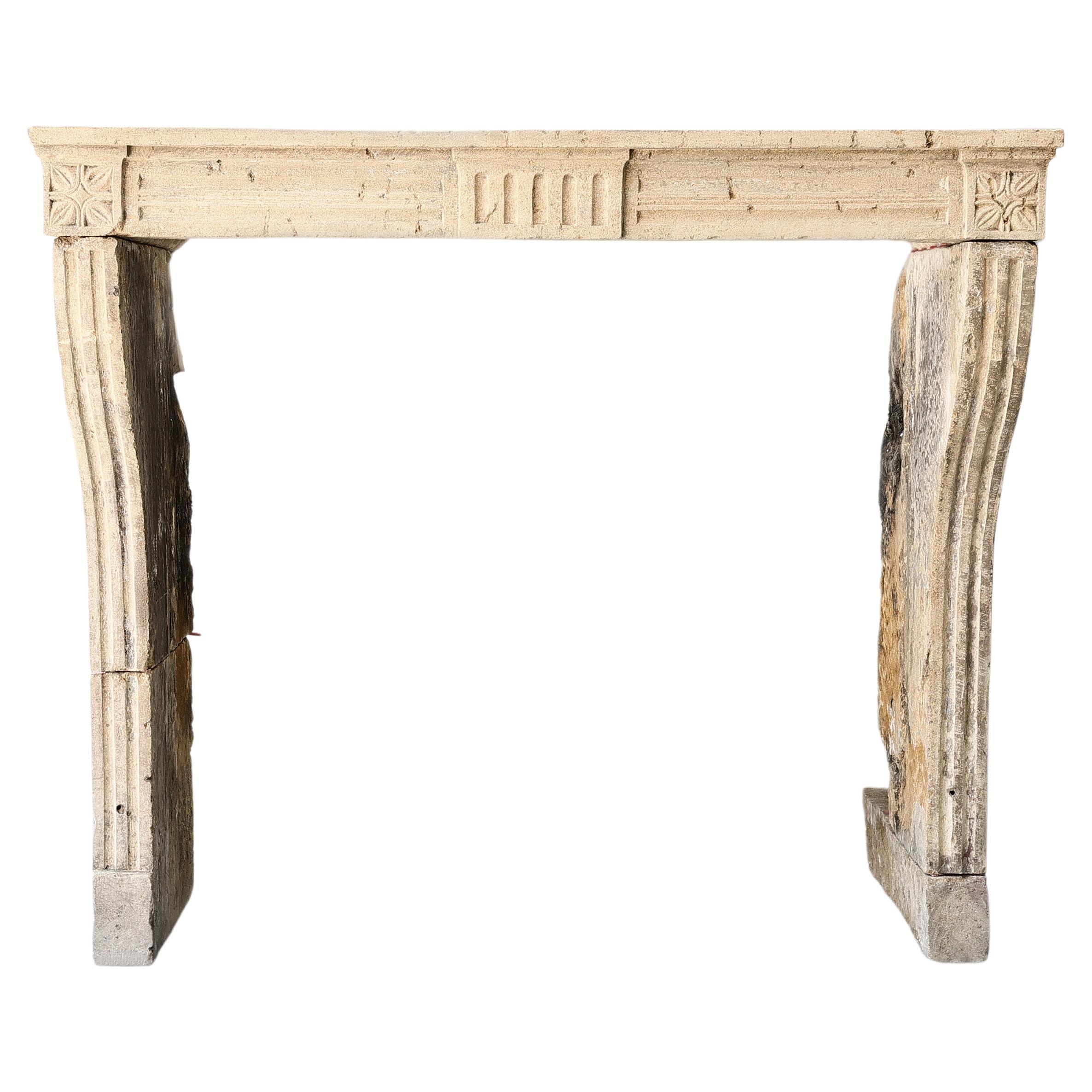 19th Century Fireplace of french limestone in Campagnarde style For Sale