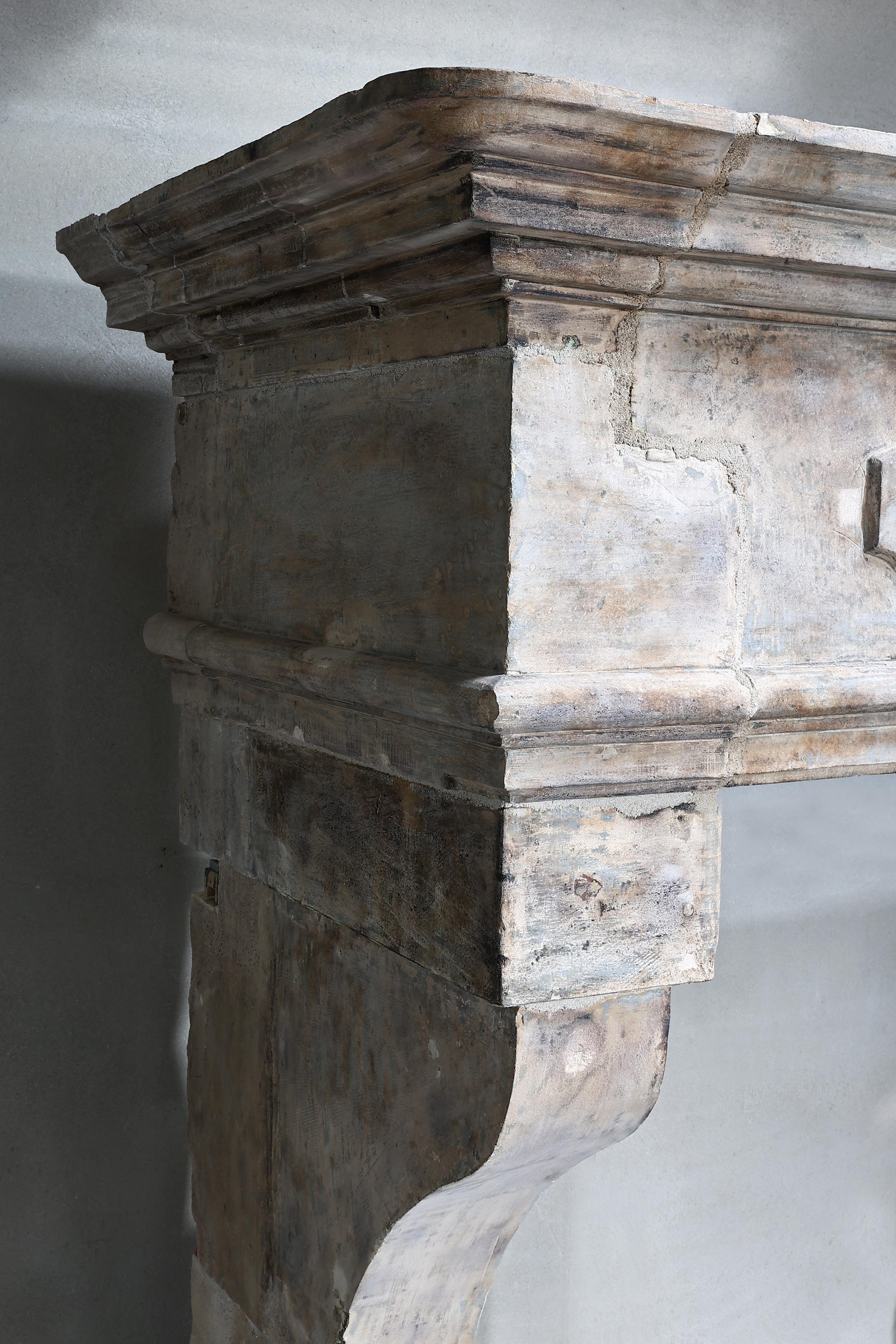19th Century Fireplace of French Limestone in Style of Louis XIII  For Sale 8