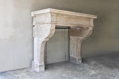 19th Century Fireplace of French Limestone in Style of Louis XIII