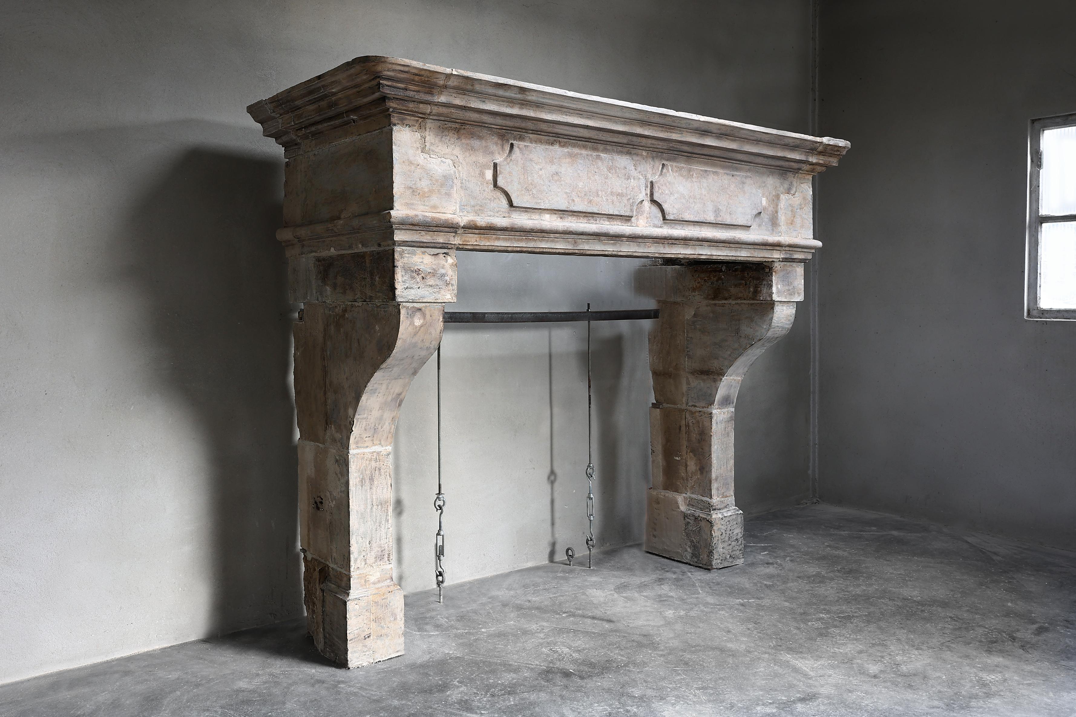 19th Century Fireplace of French Limestone in Style of Louis XIII  In Good Condition For Sale In Made, NL