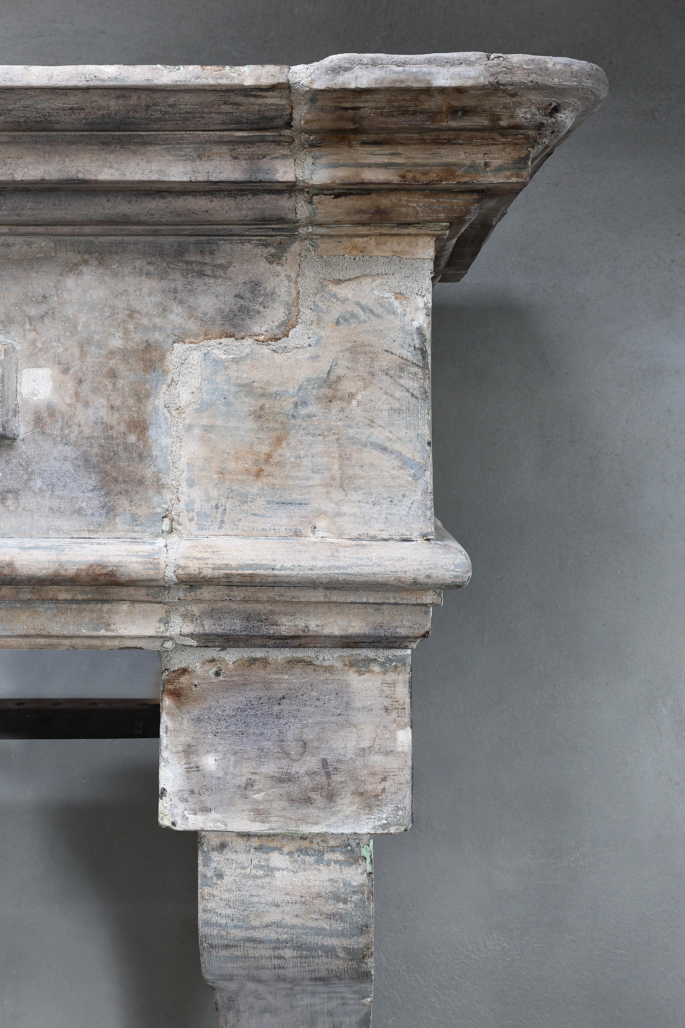 19th Century Fireplace of French Limestone in Style of Louis XIII  For Sale 5
