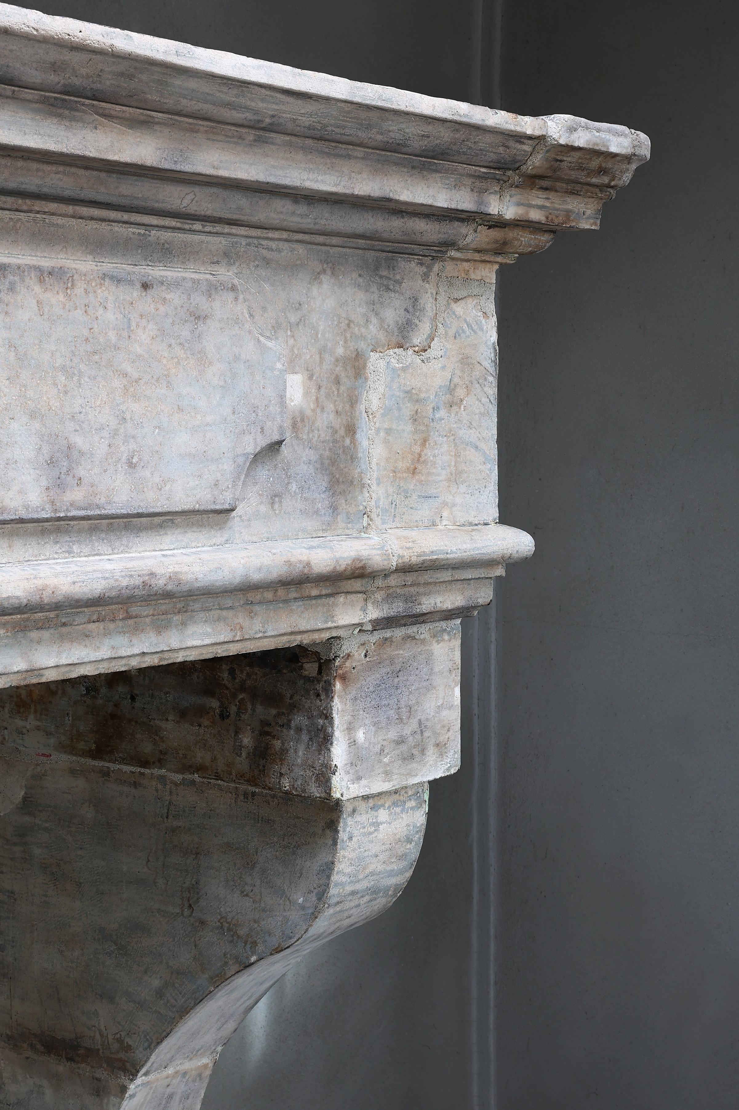19th Century Fireplace of French Limestone in Style of Louis XIII  For Sale 6