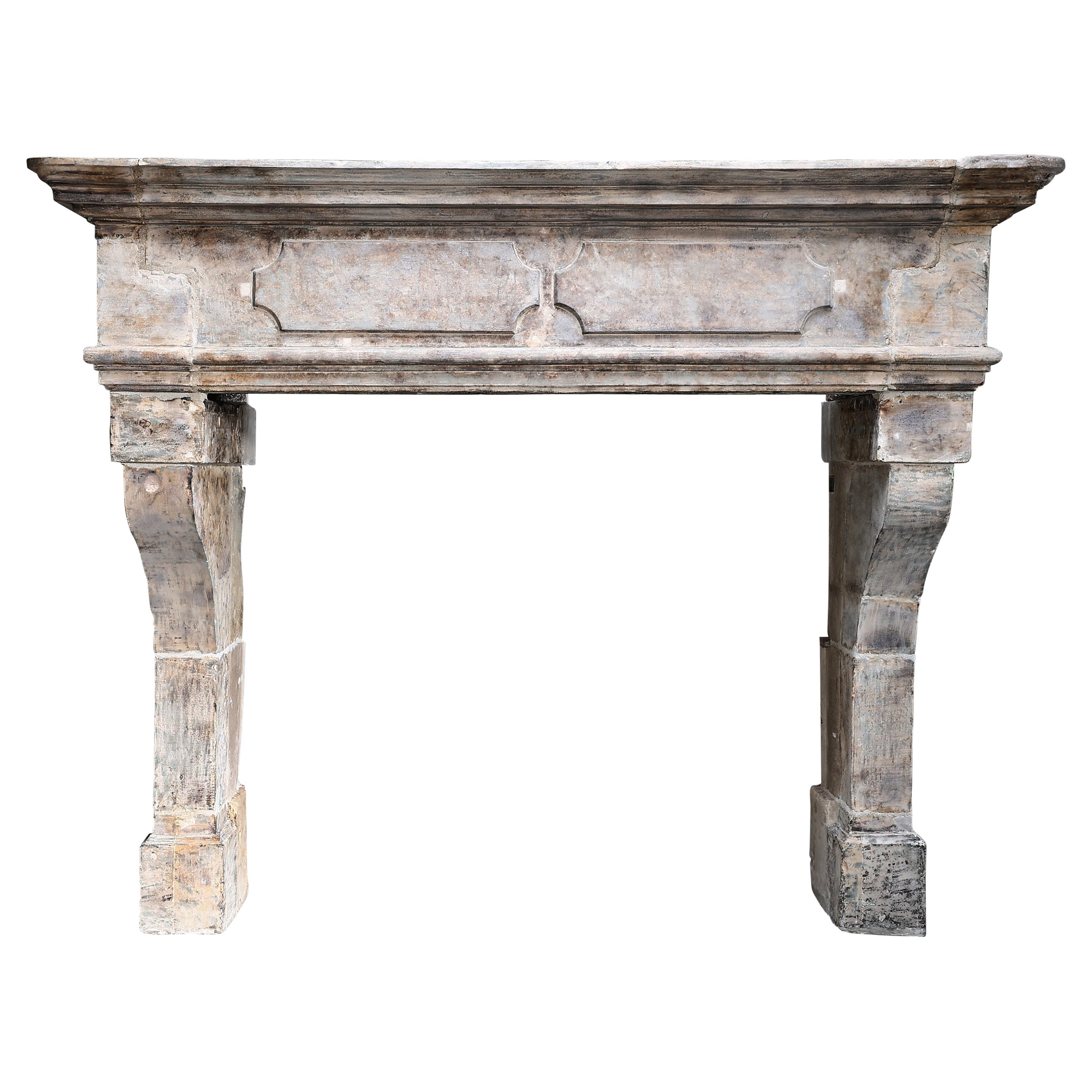 19th Century Fireplace of French Limestone in Style of Louis XIII