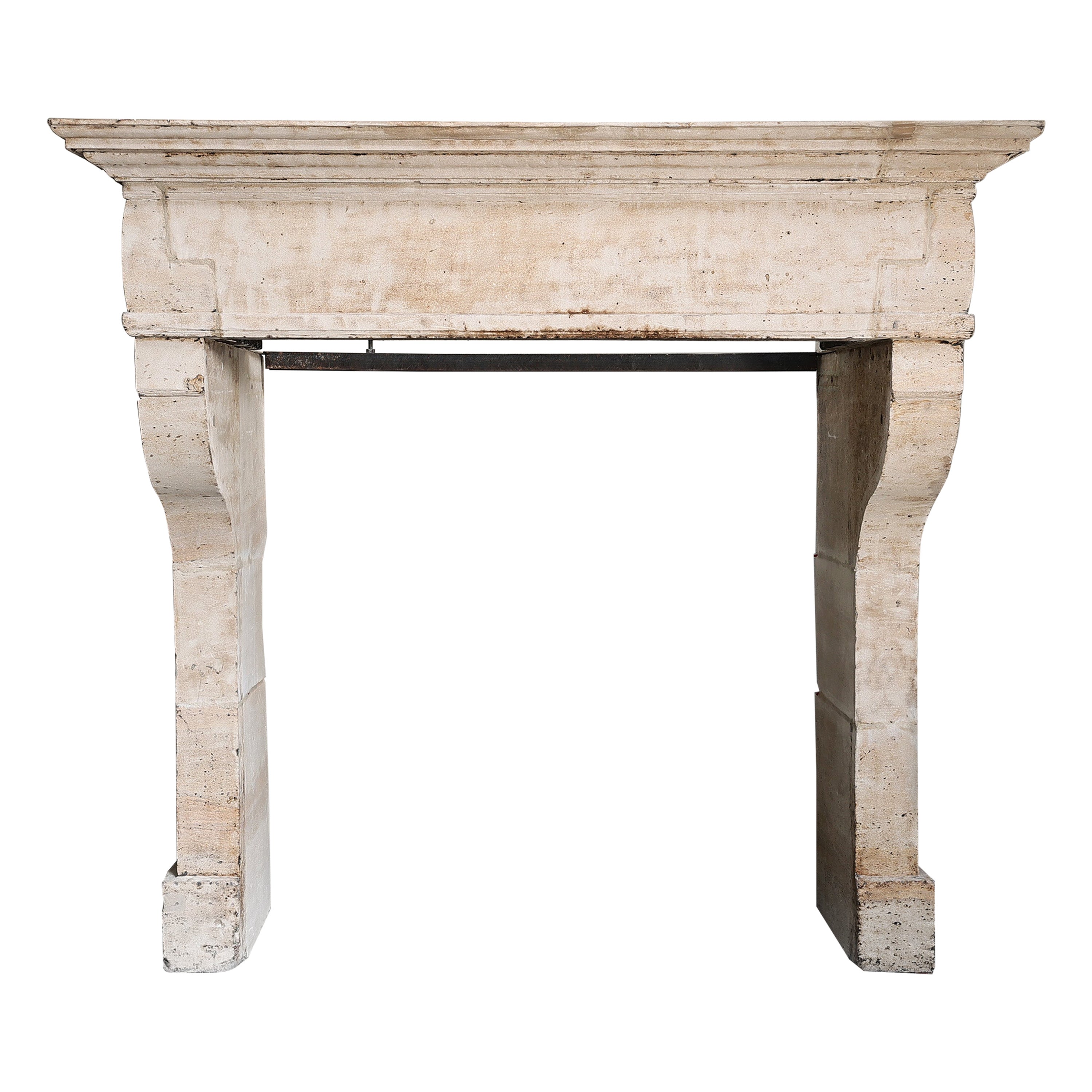 19th Century Fireplace of french limestone in style of Louis XIII