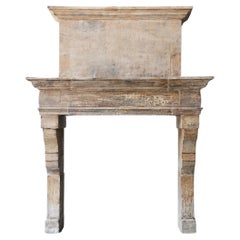19th Century Fireplace of French Limestone in Style of Louis XIII
