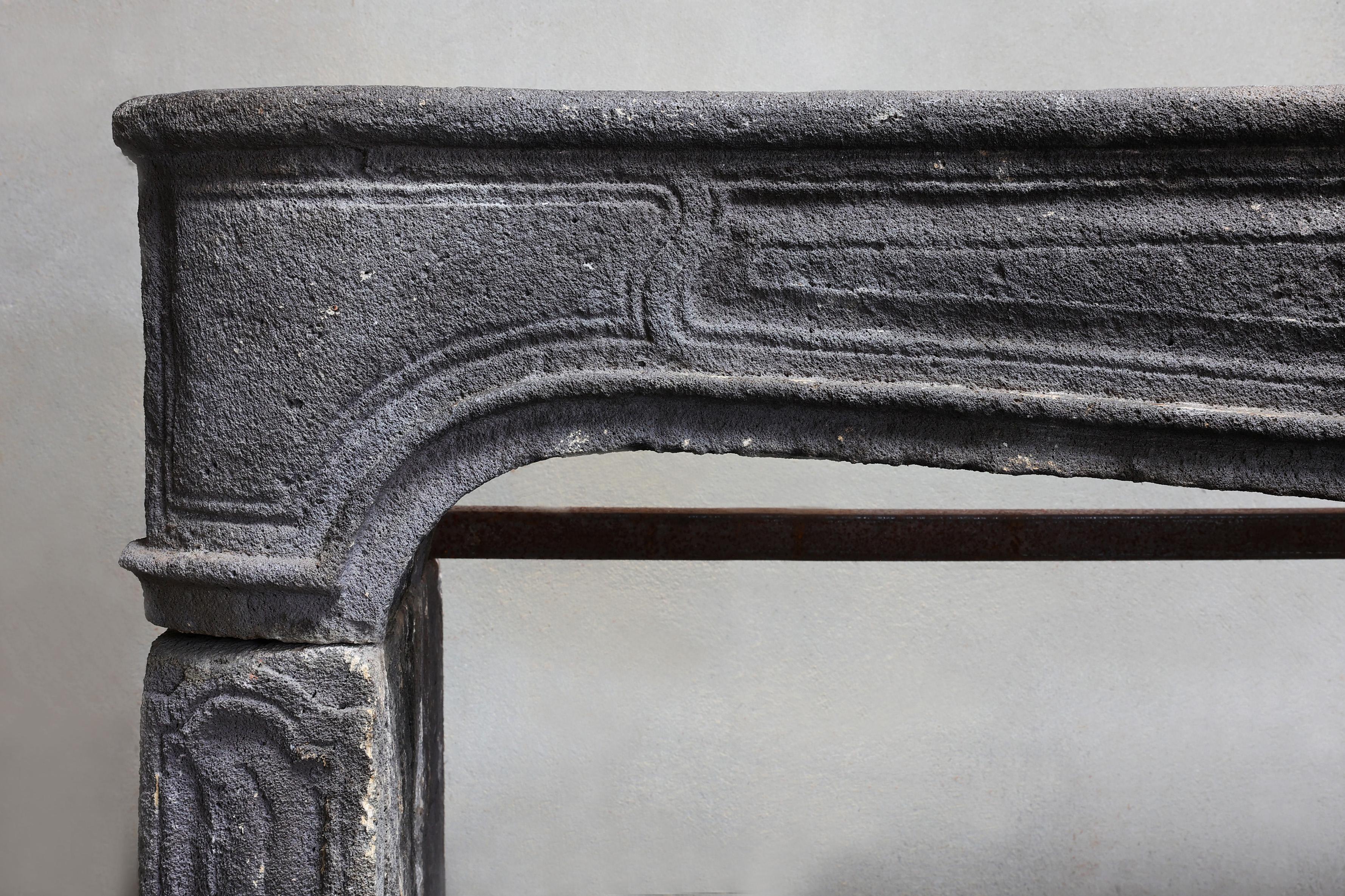 Fireplace Surround  Lava Stone  19th Century  Style of Louis XV In Good Condition For Sale In Made, NL