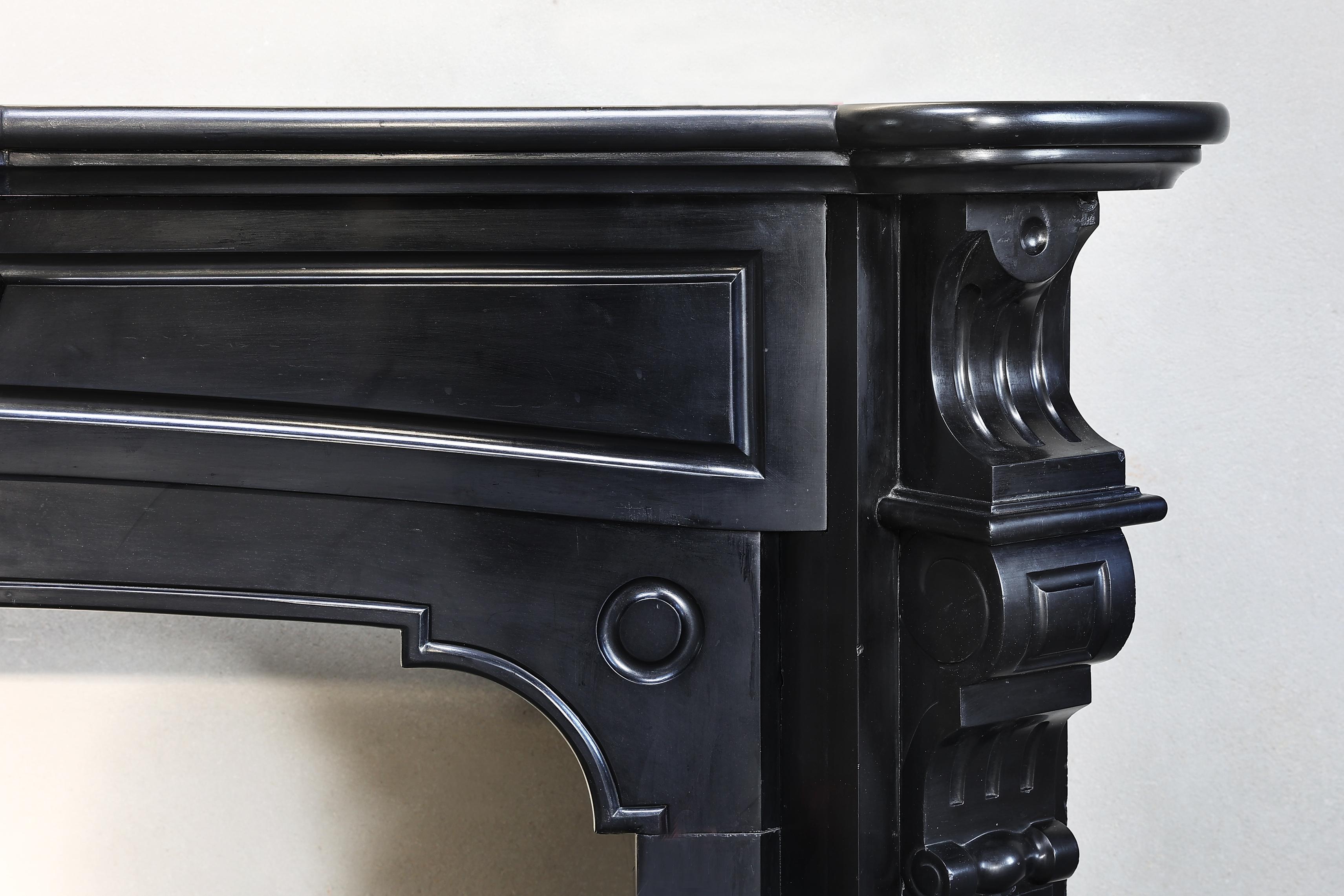 French 19th Century Fireplace of Noir de Mazy Marble in Style of Louis XIV For Sale