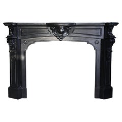 Antique 19th Century Fireplace of Noir de Mazy Marble in Style of Louis XIV