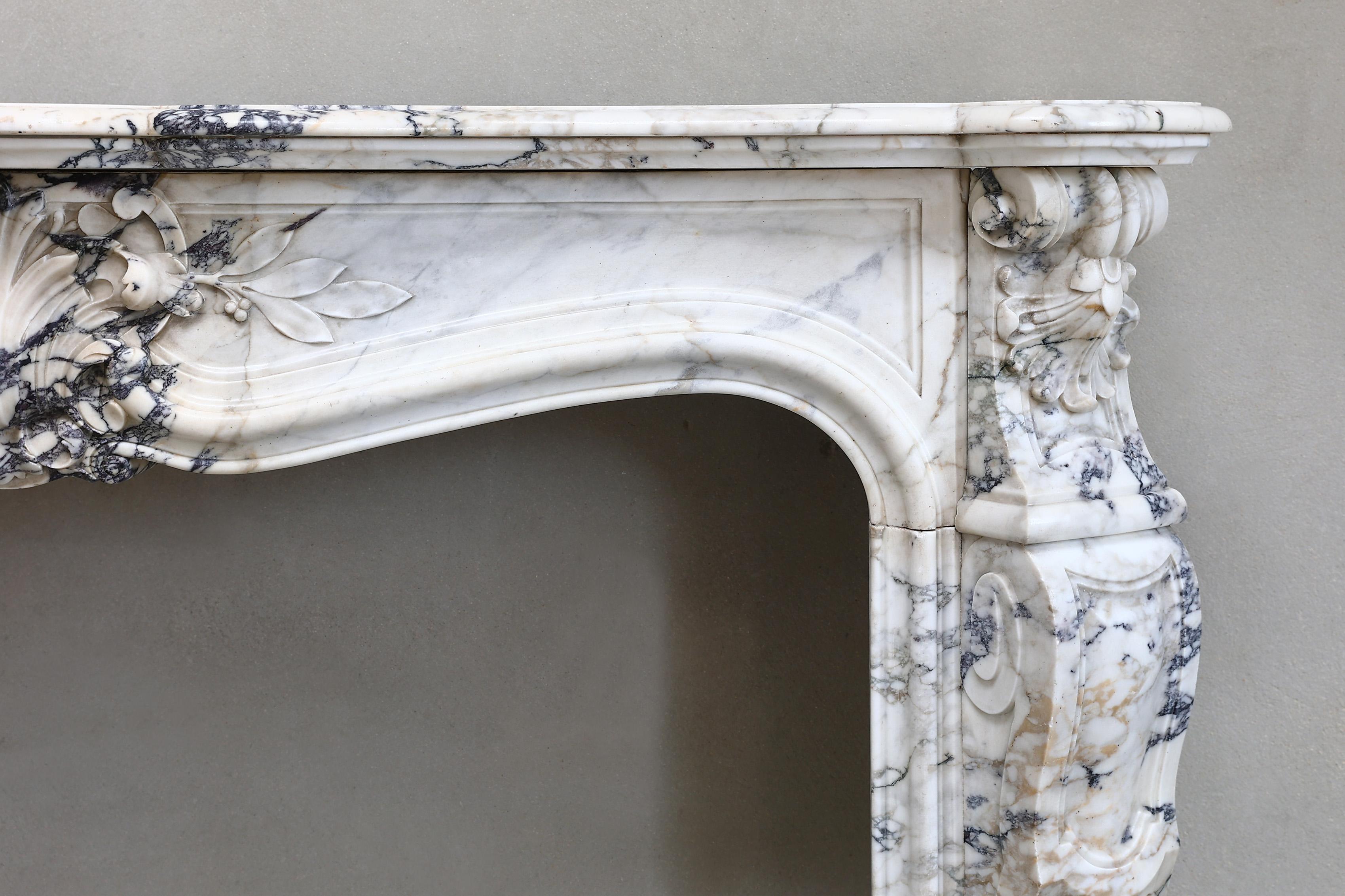 Louis XV Antique Marble Fireplace  Paonazzo Marble  19th Century  One of a kind