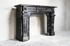 19th Century Fireplace of Portoro Marble in Style of Louis XVI