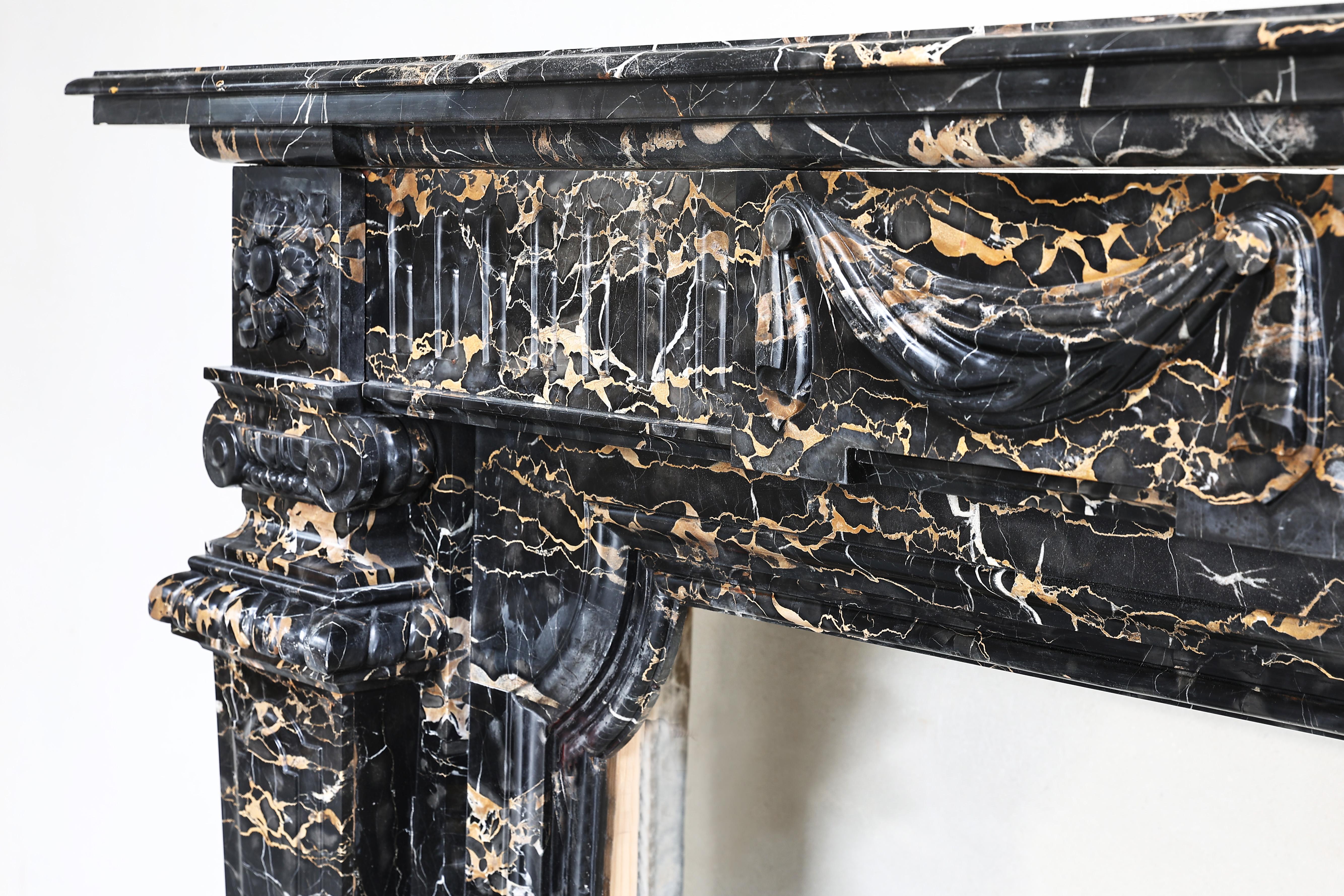 XIX secolo 19th Century Fireplace of Portoro Marble in Style of Louis XVI in vendita