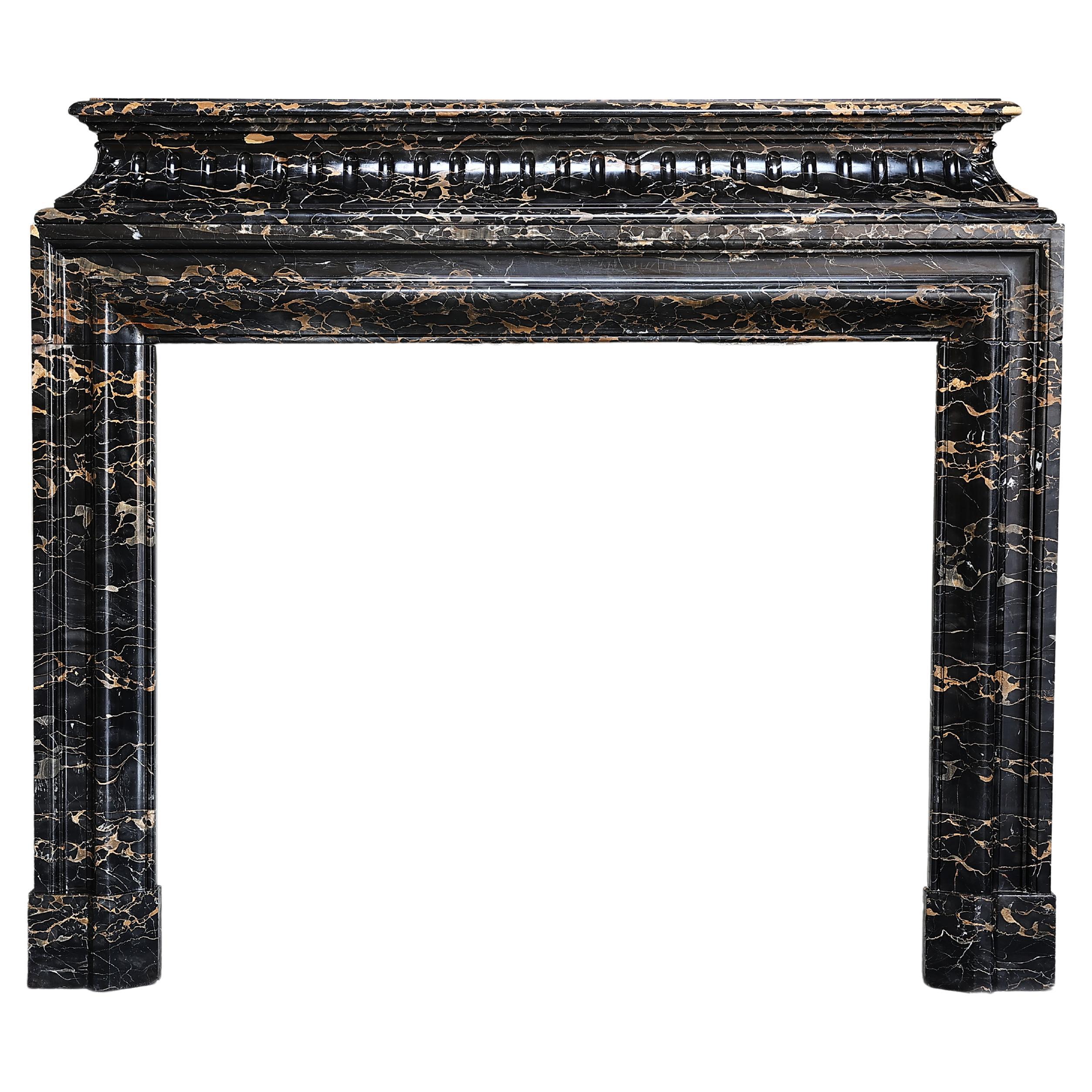 19th Century Fireplace of Portoro Marble in Style of Louis XVI