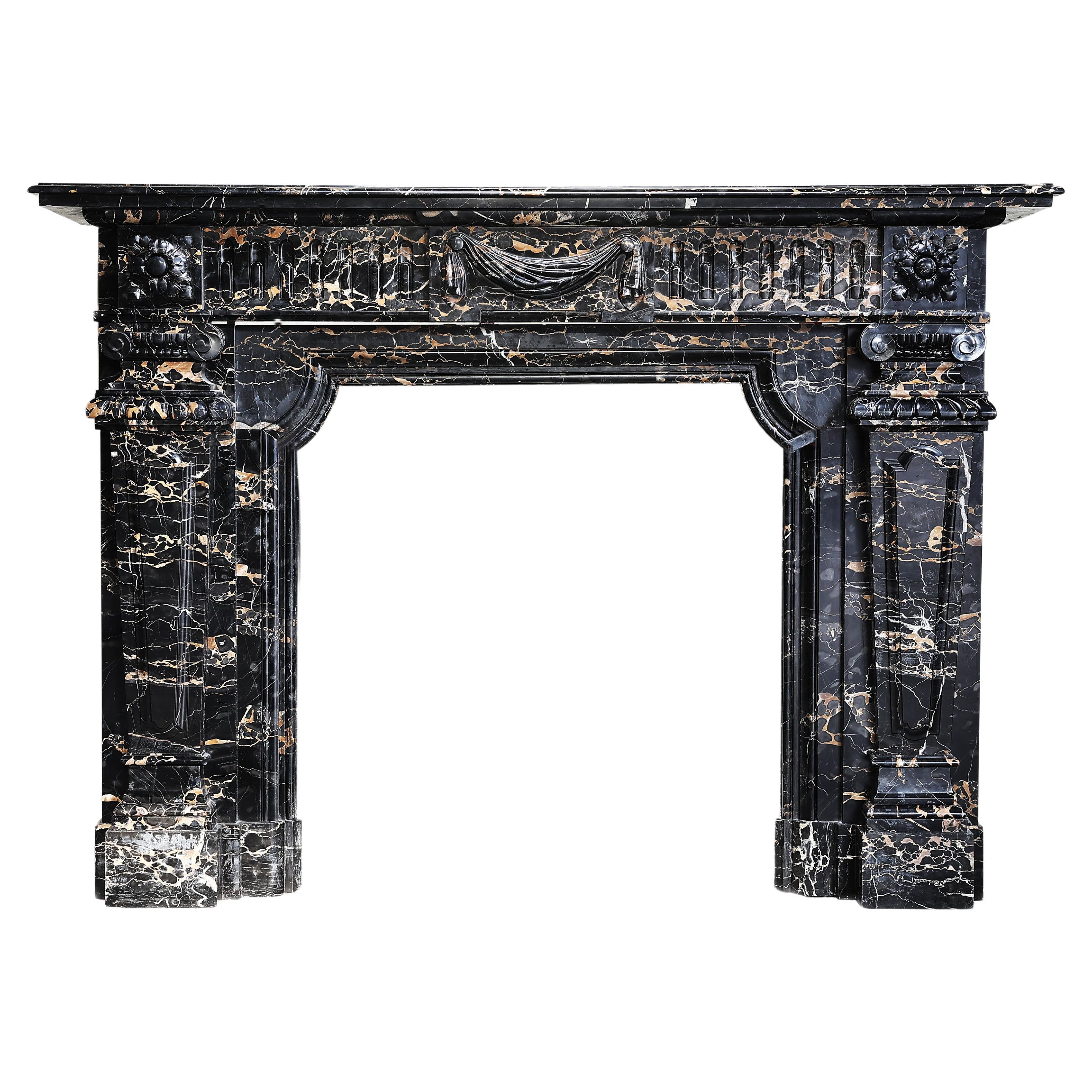 19th Century Fireplace of Portoro Marble in Style of Louis XVI