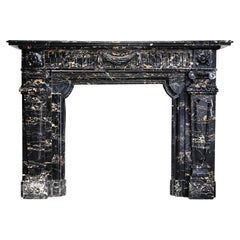 19th Century Fireplace of Portoro Marble in Style of Louis XVI