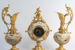 19th-century Fireplace Set In Porcelain And Gilded Pewter, Napoleon III Period.
