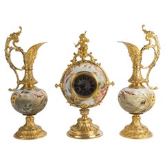 19th-century Fireplace Set In Porcelain And Gilded Pewter, Napoleon III Period.