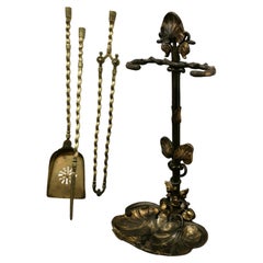 Antique 19th Century Fireside Companion Set, Fireside Tools with Frogs 