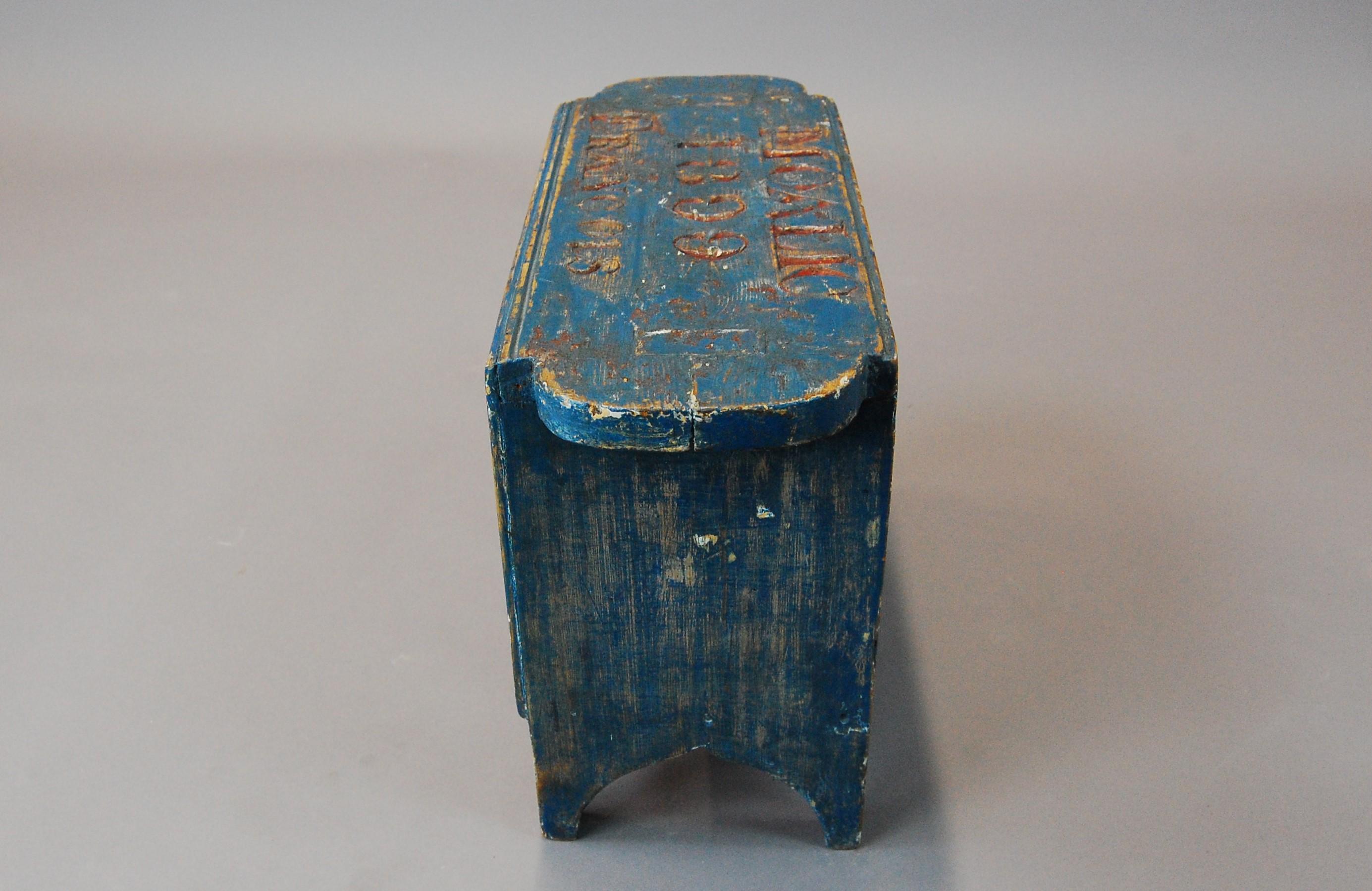 Late 19th century fishermans tacklebox and fishing stool with drawer. The smaller white box, painted and engraved with an anchor as the thumb pinch to slide it open reveals an oversized wood painted fishing lure. The stool is found in its original