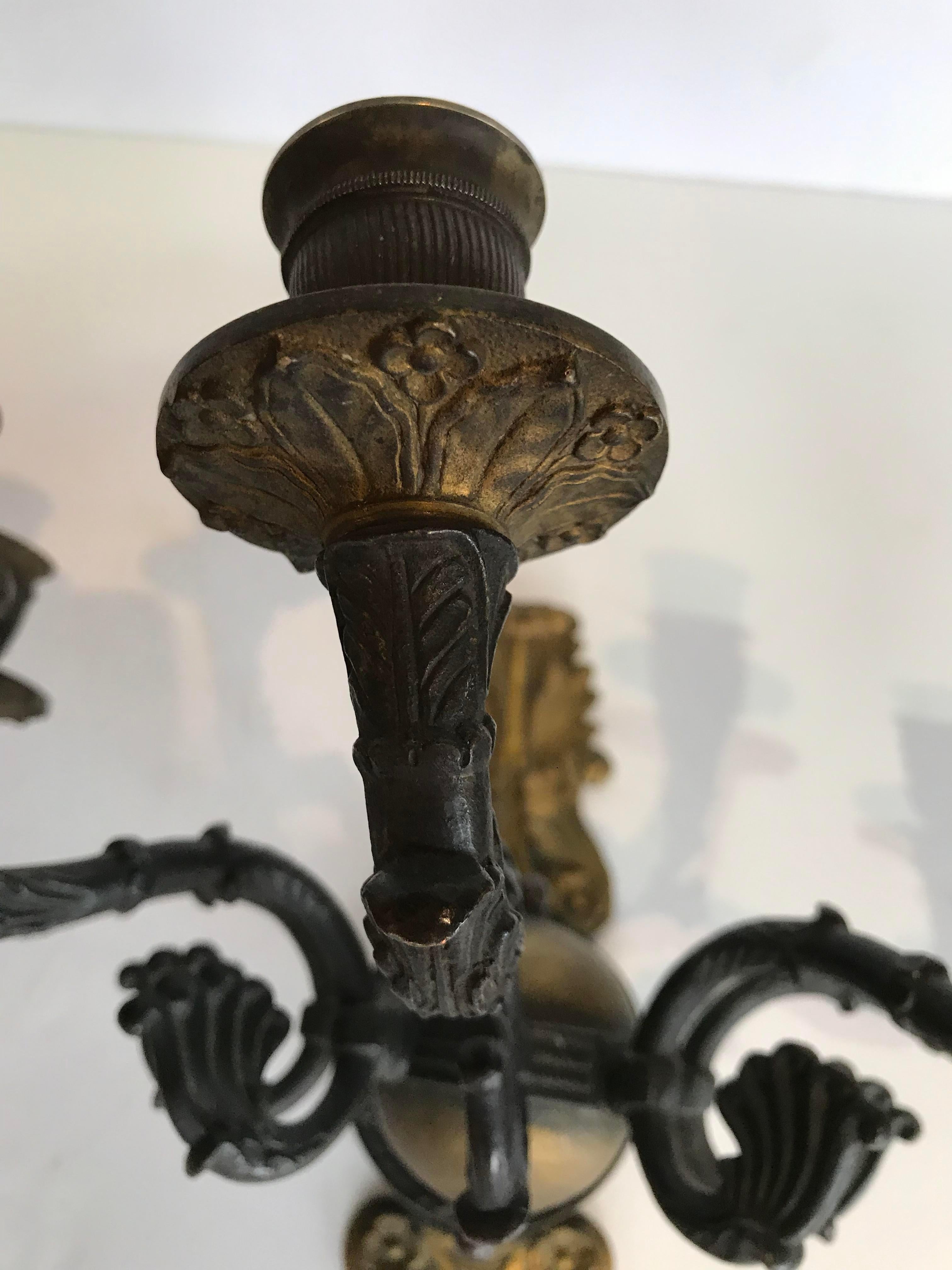 Bronze 19th Century Five Light Sconces - a Pair For Sale