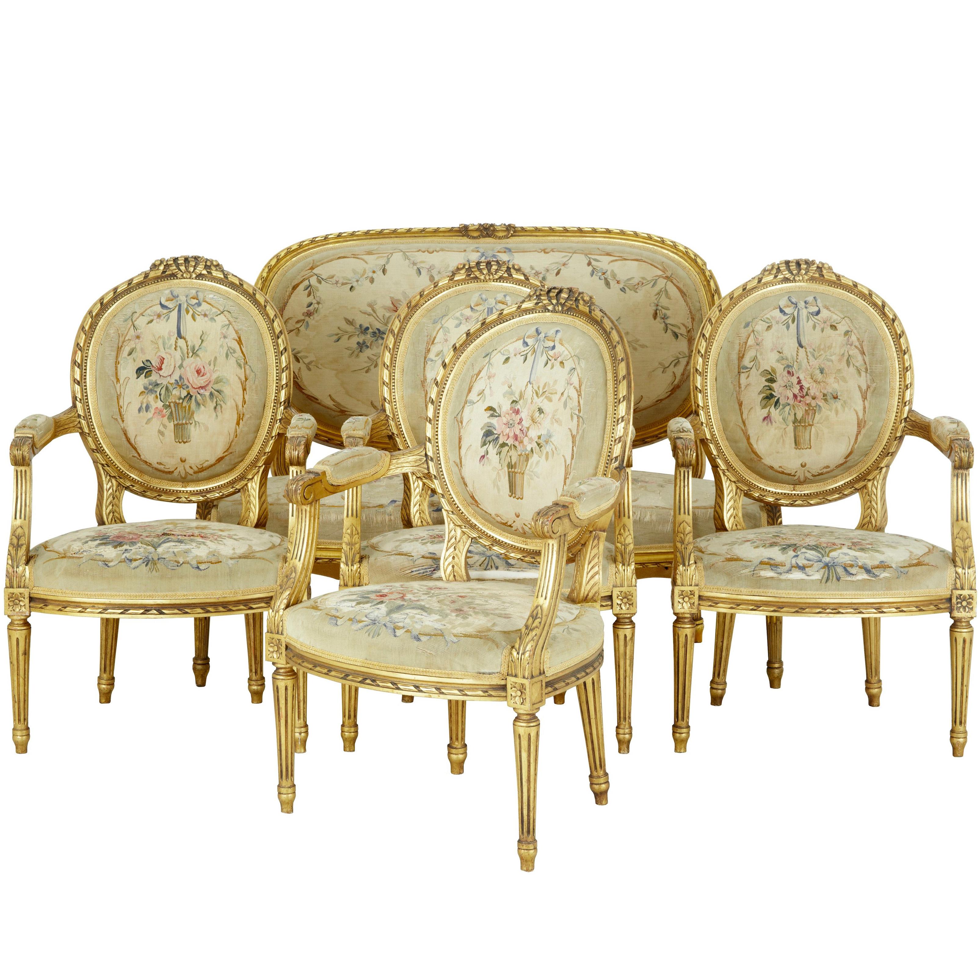 19th Century Five-Piece Carved Wood and Gilt Salon Suite