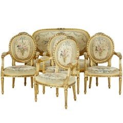 19th Century Five-Piece Carved Wood and Gilt Salon Suite