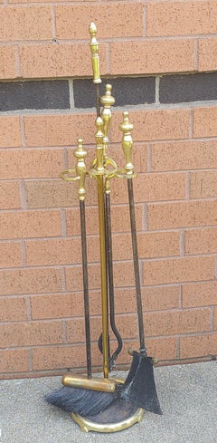 19th Century Five-Piece Edwardian Cast Brass Fireplace Tools Set