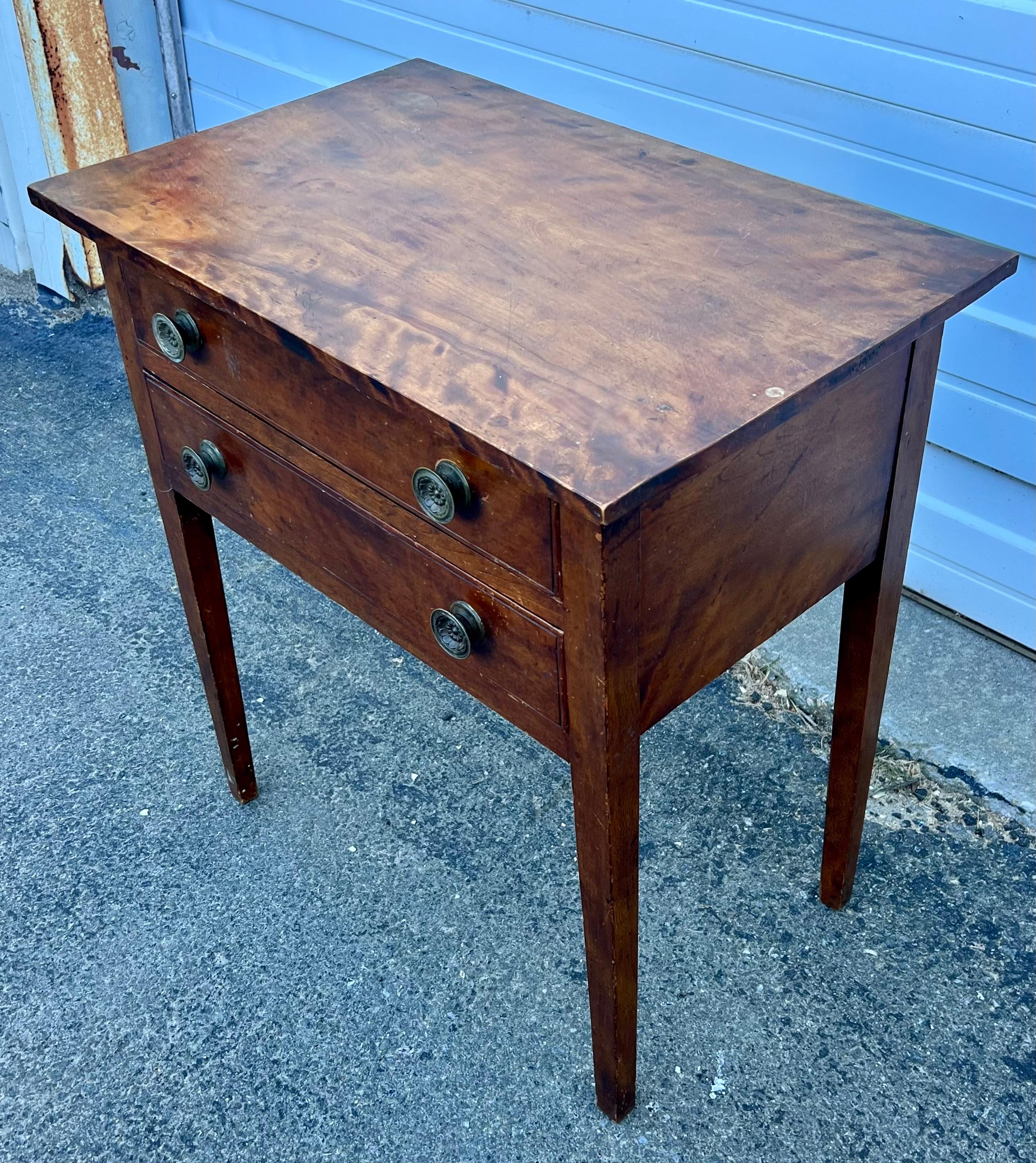 Canadian 19th Century Flame Birch Two Drawer Side Table