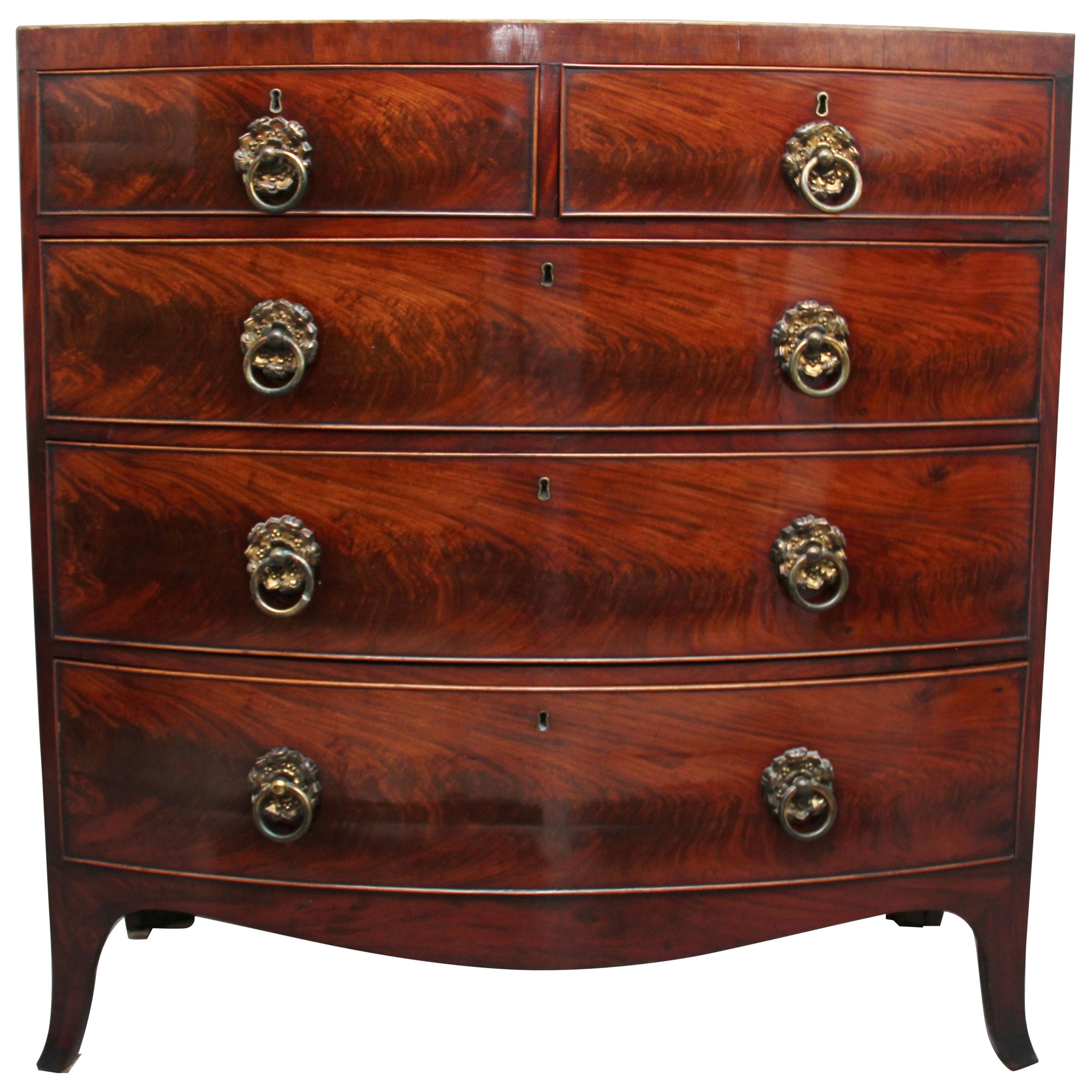 19th Century Flame Mahogany Bowfront Chest of Drawers