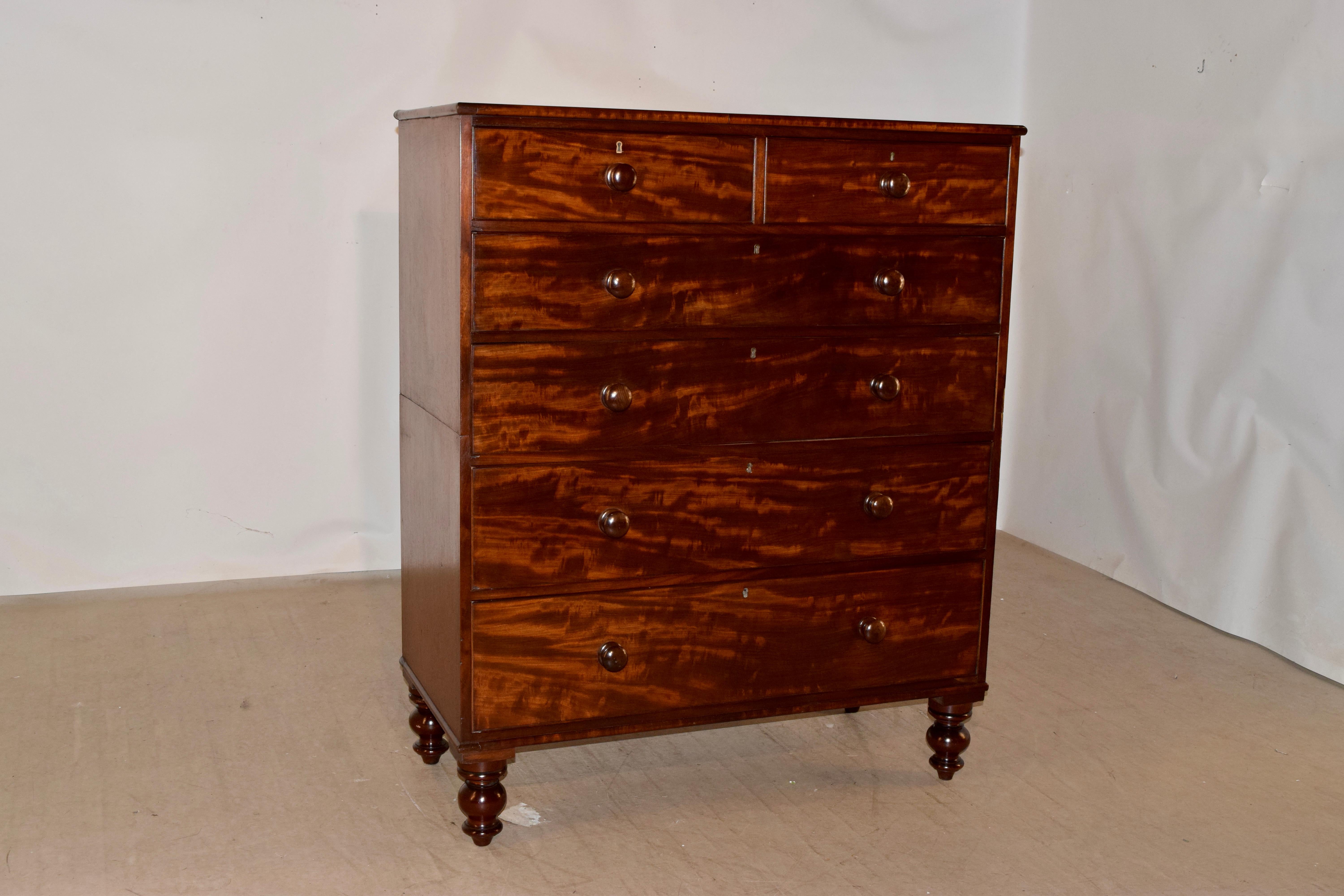 Victorian 19th Century Flame Mahogany Chest of Drawers For Sale