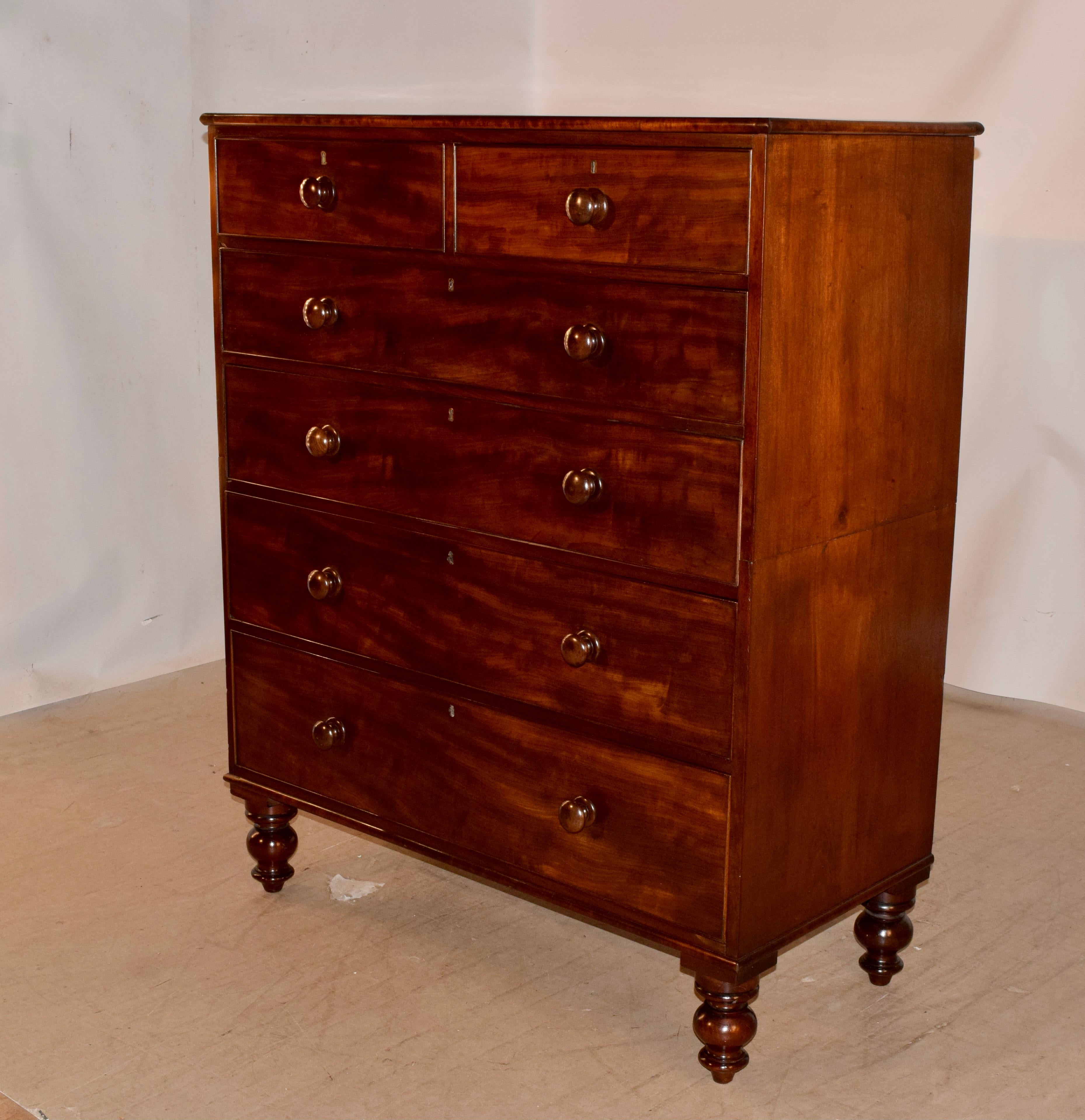19th Century Flame Mahogany Chest of Drawers In Good Condition For Sale In High Point, NC