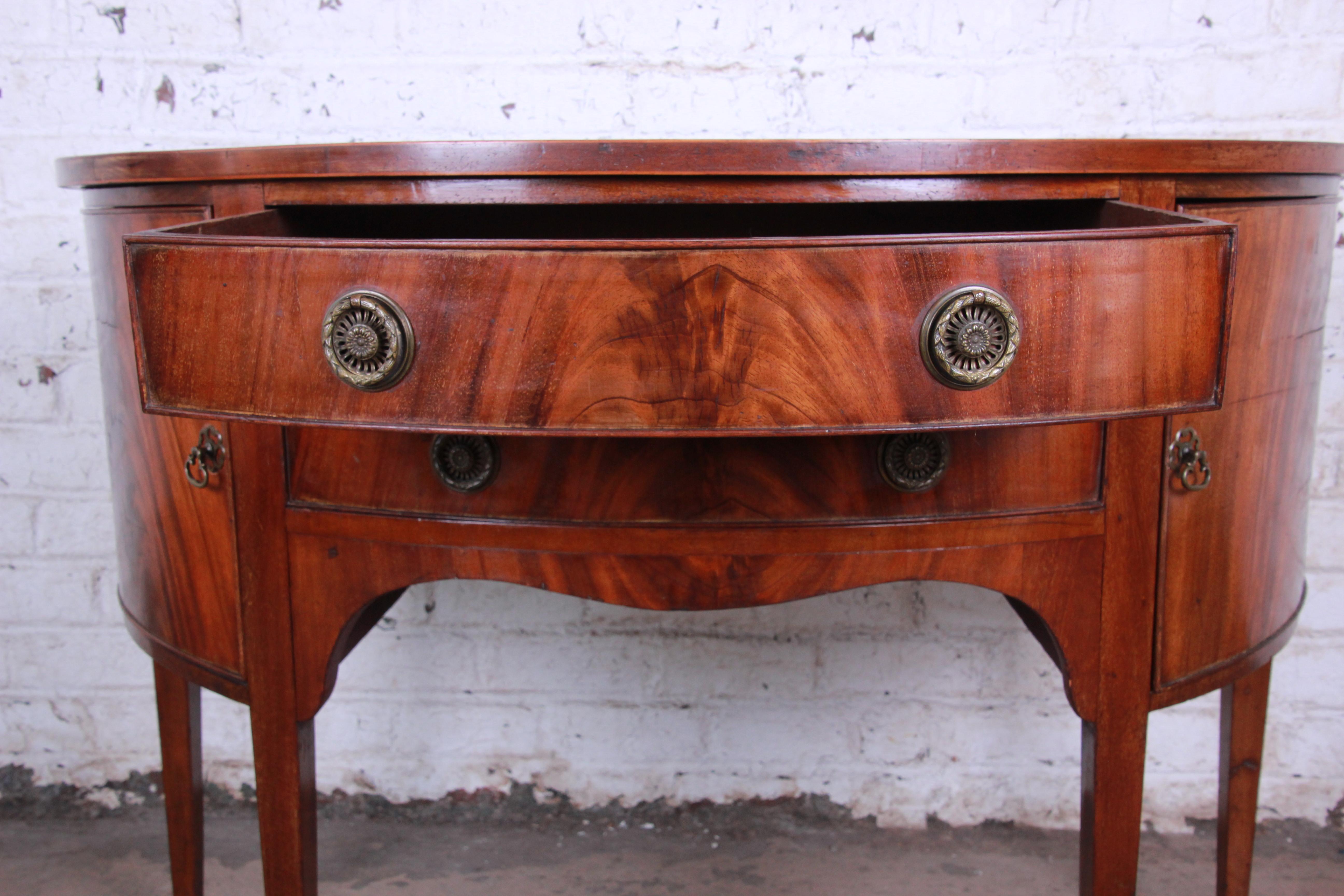 19th Century Flame Mahogany Demilune Sideboard Credenza 8