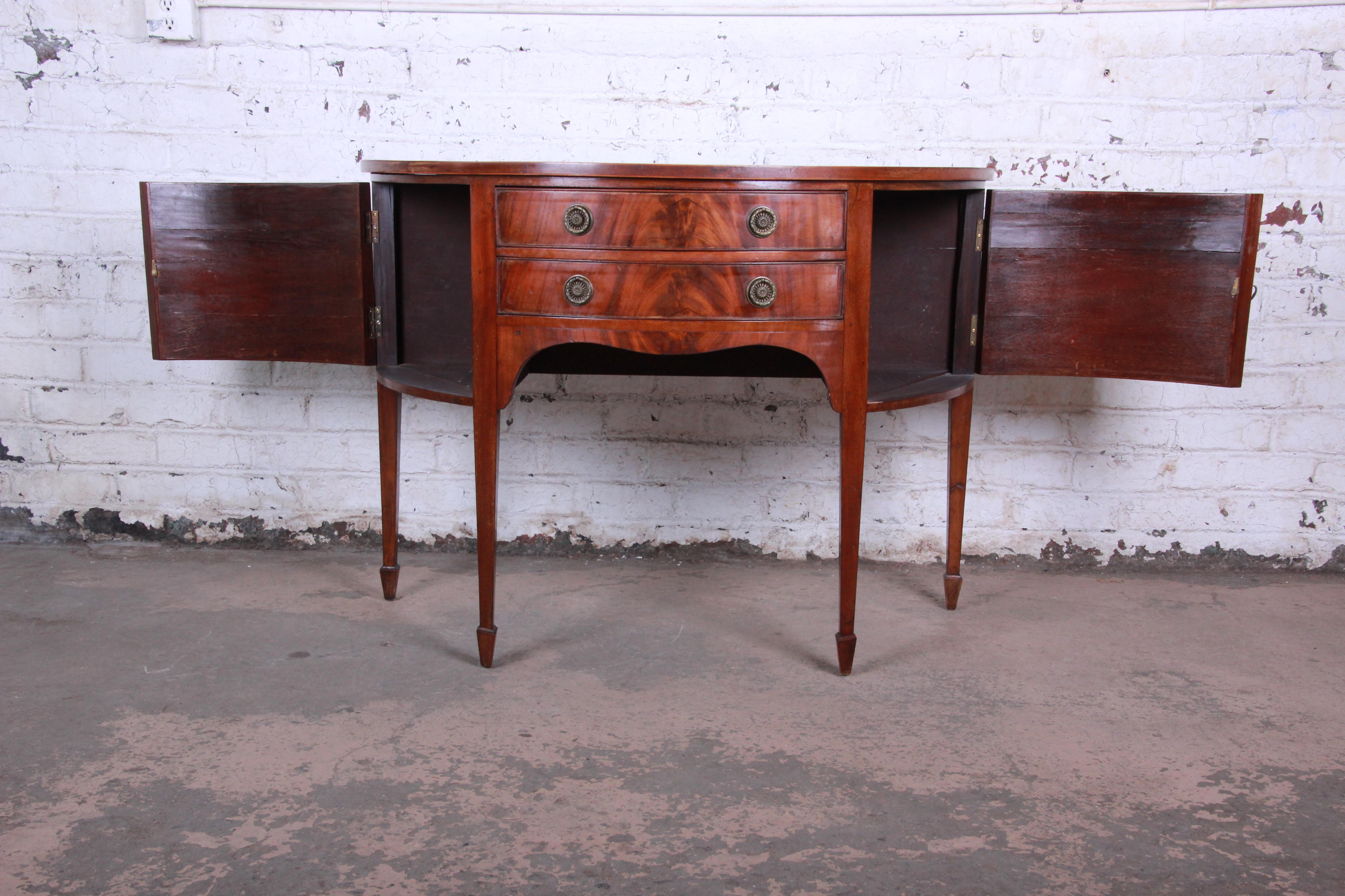 19th Century Flame Mahogany Demilune Sideboard Credenza In Good Condition In South Bend, IN