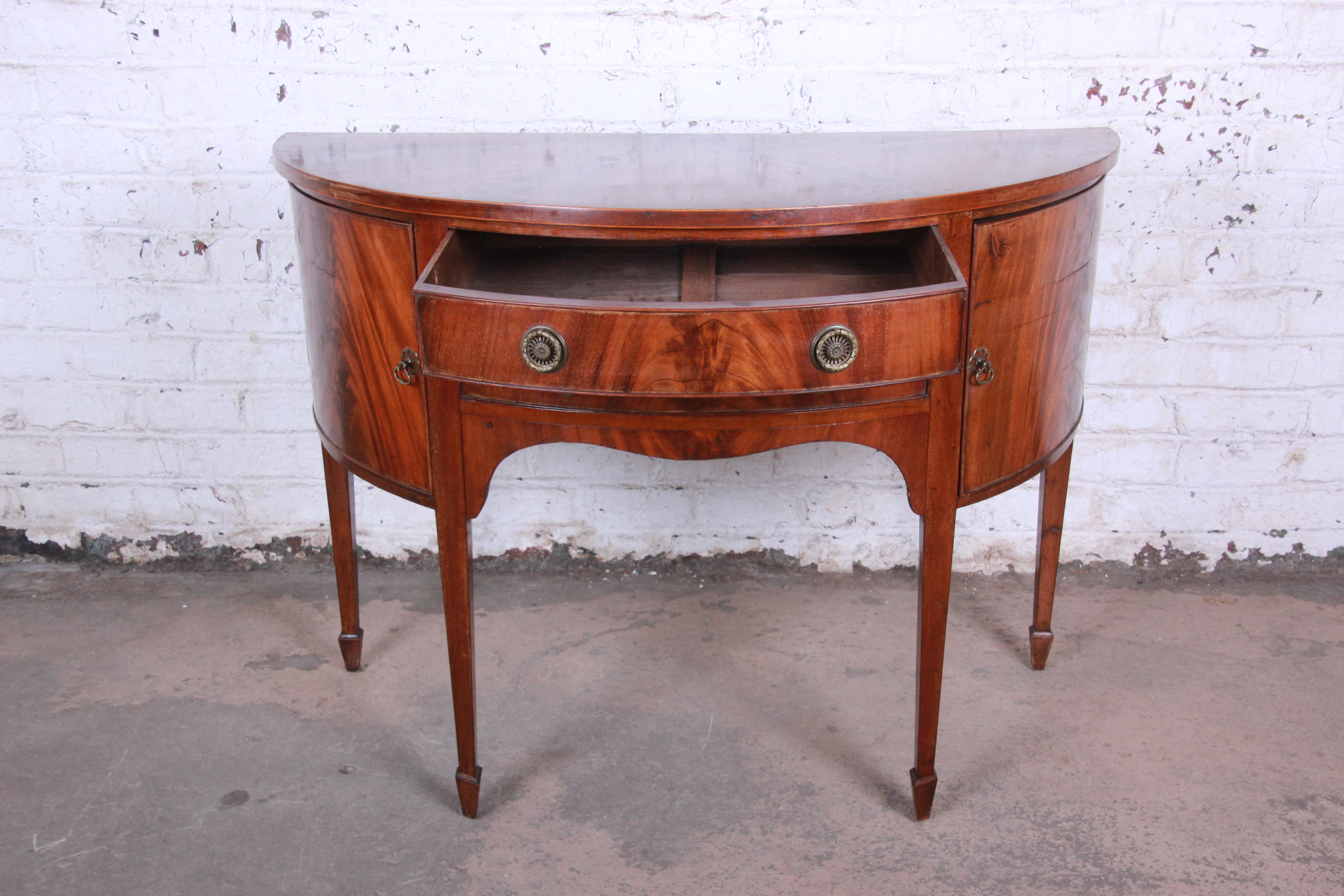 19th Century Flame Mahogany Demilune Sideboard Credenza 4