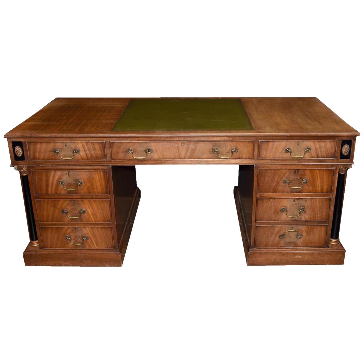 19th Century  Flame Mahogany English Partners Desk  For Sale