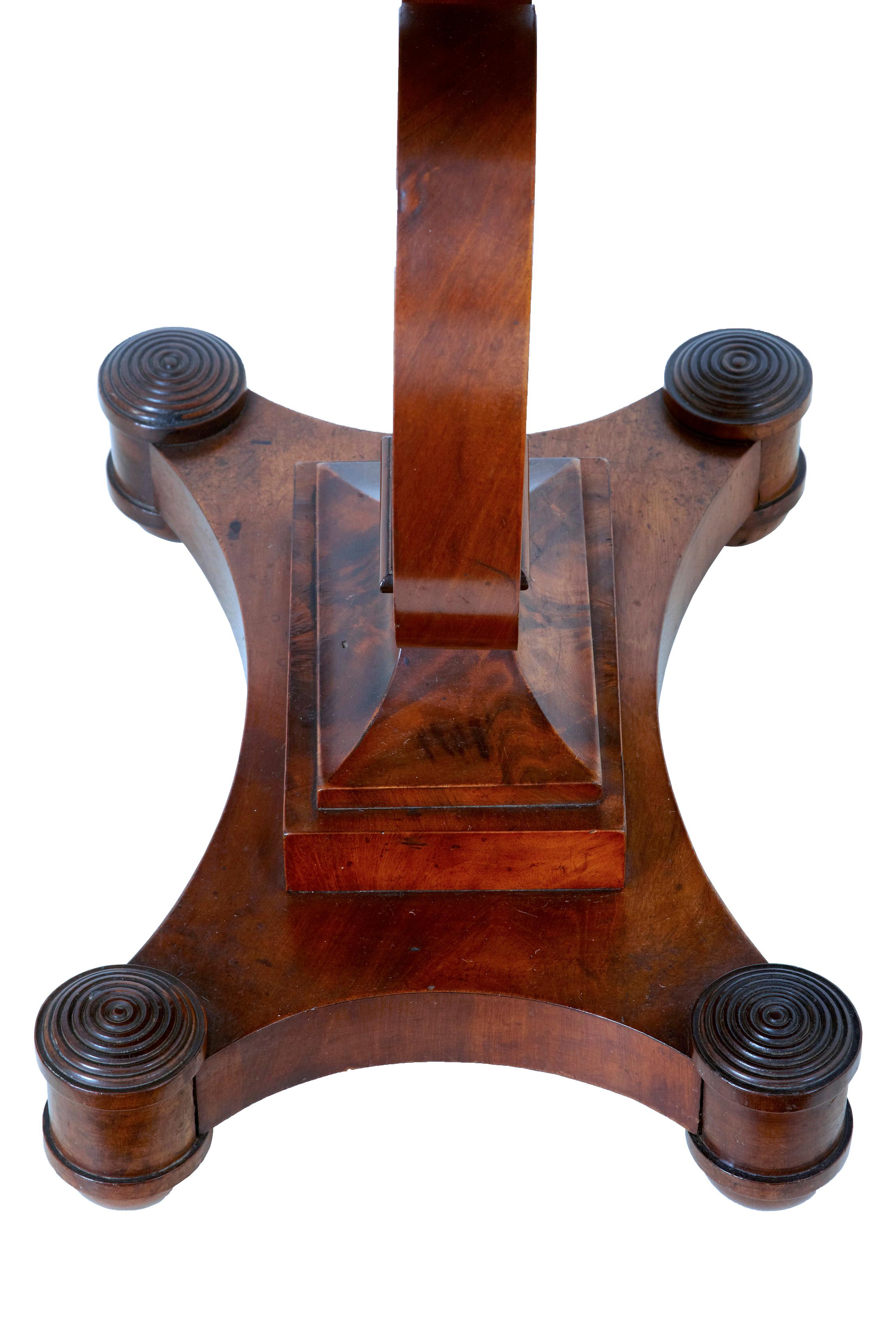 Veneer 19th Century Flame Mahogany Lyre Form Sewing Table