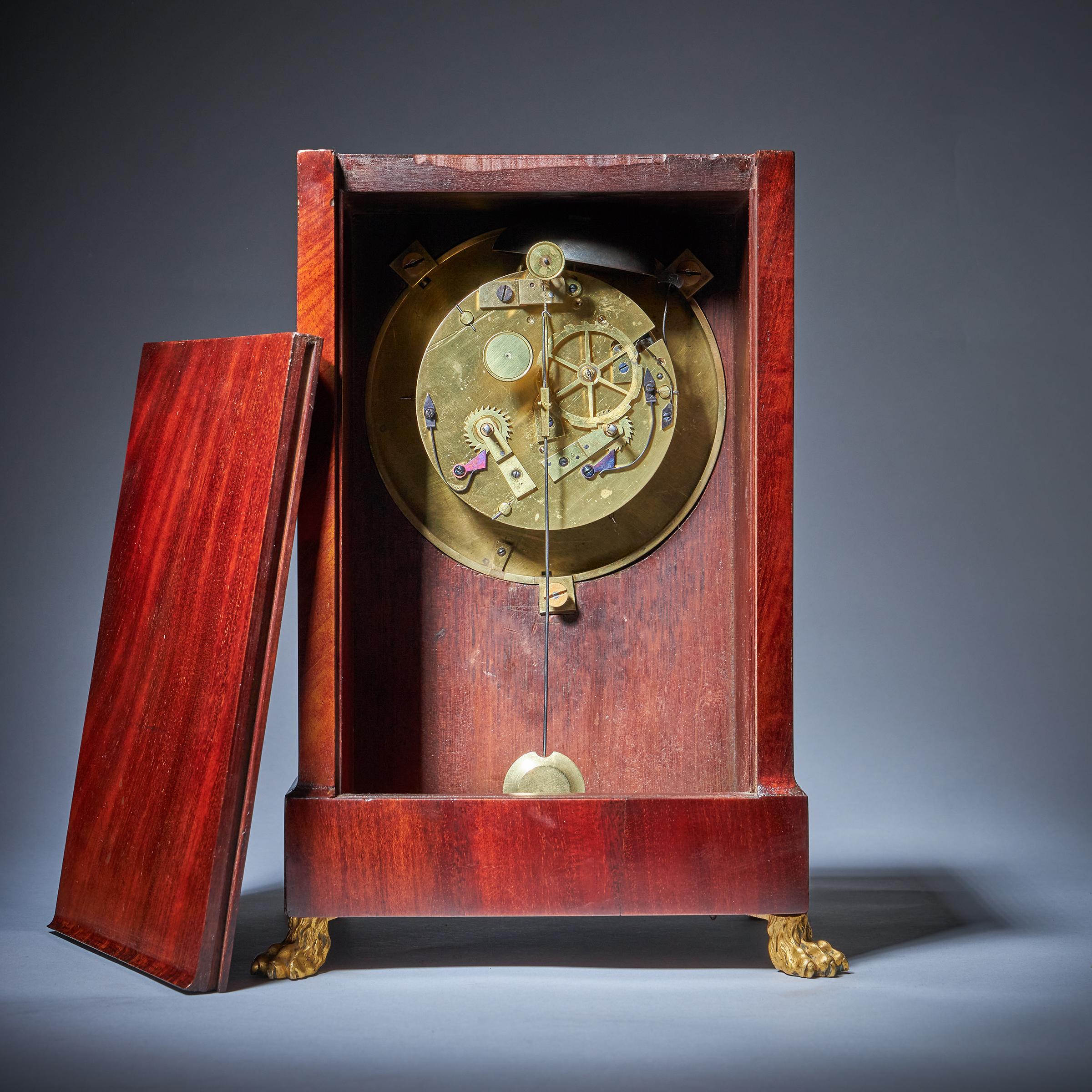 18th Century 19th-Century Flame Mahogany Mantel Clock by Breguet Raised by Lion Paw Feet For Sale