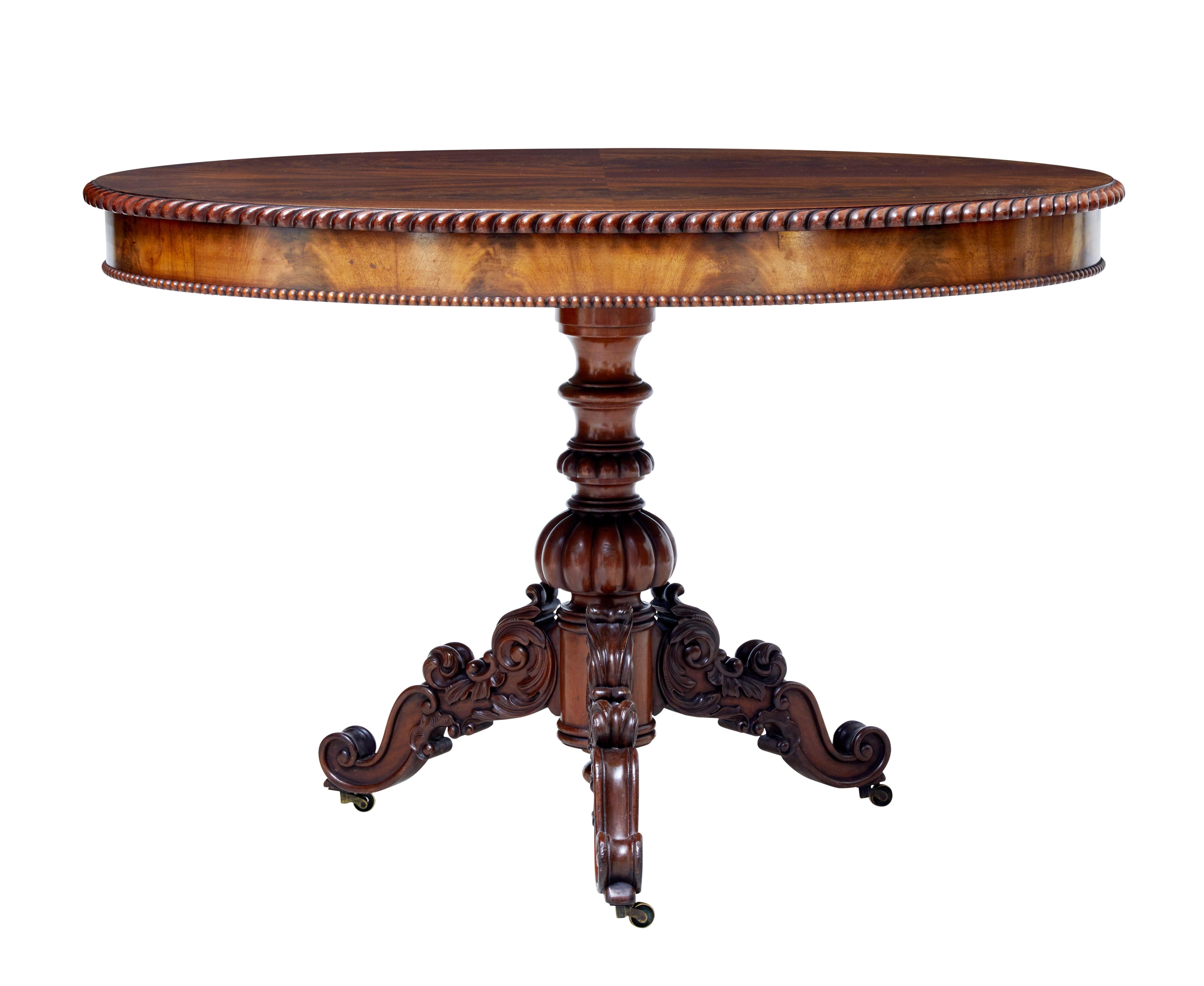 Victorian 19th Century Flame Mahogany Oval Center Table
