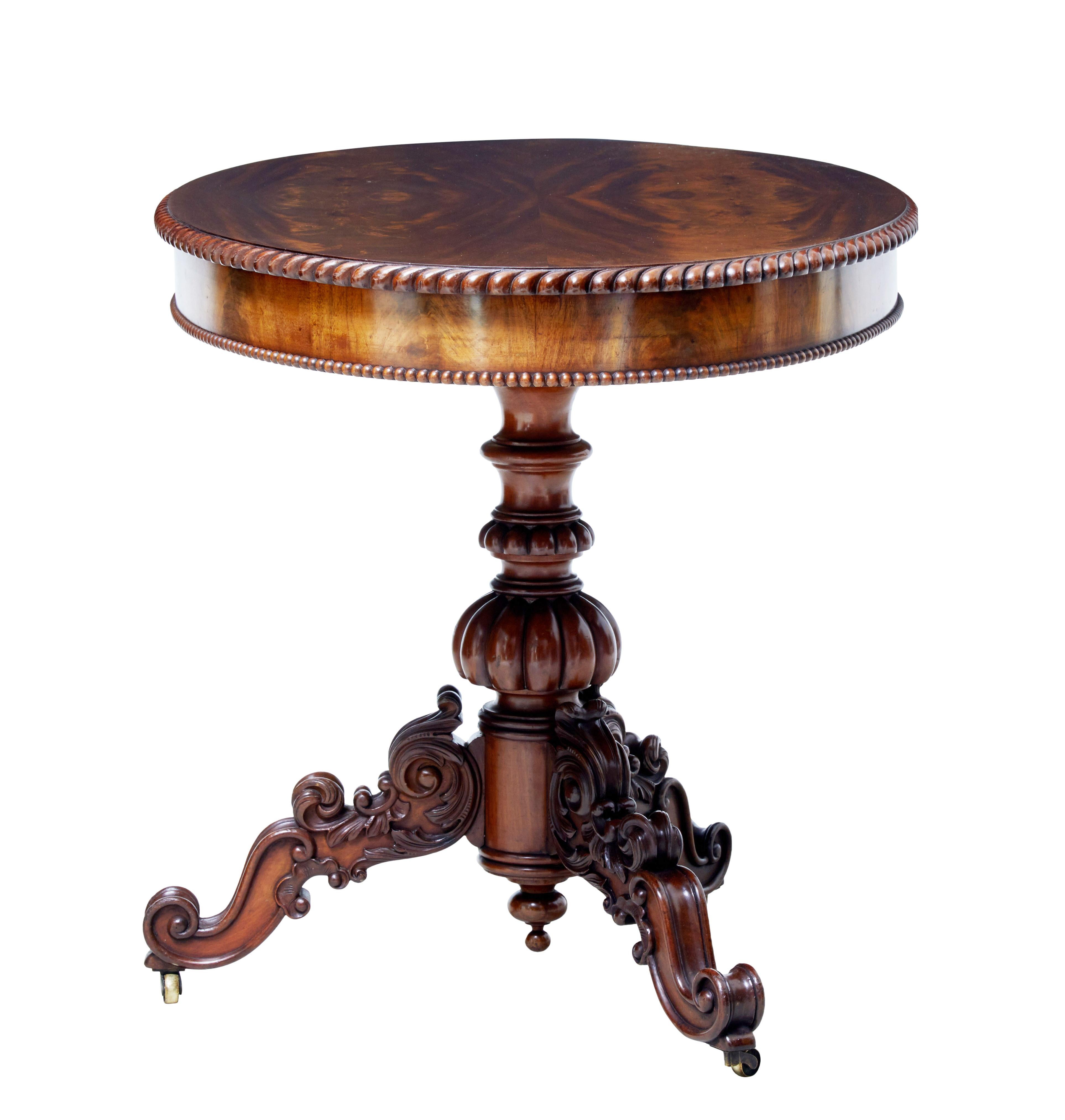 Danish 19th Century Flame Mahogany Oval Center Table