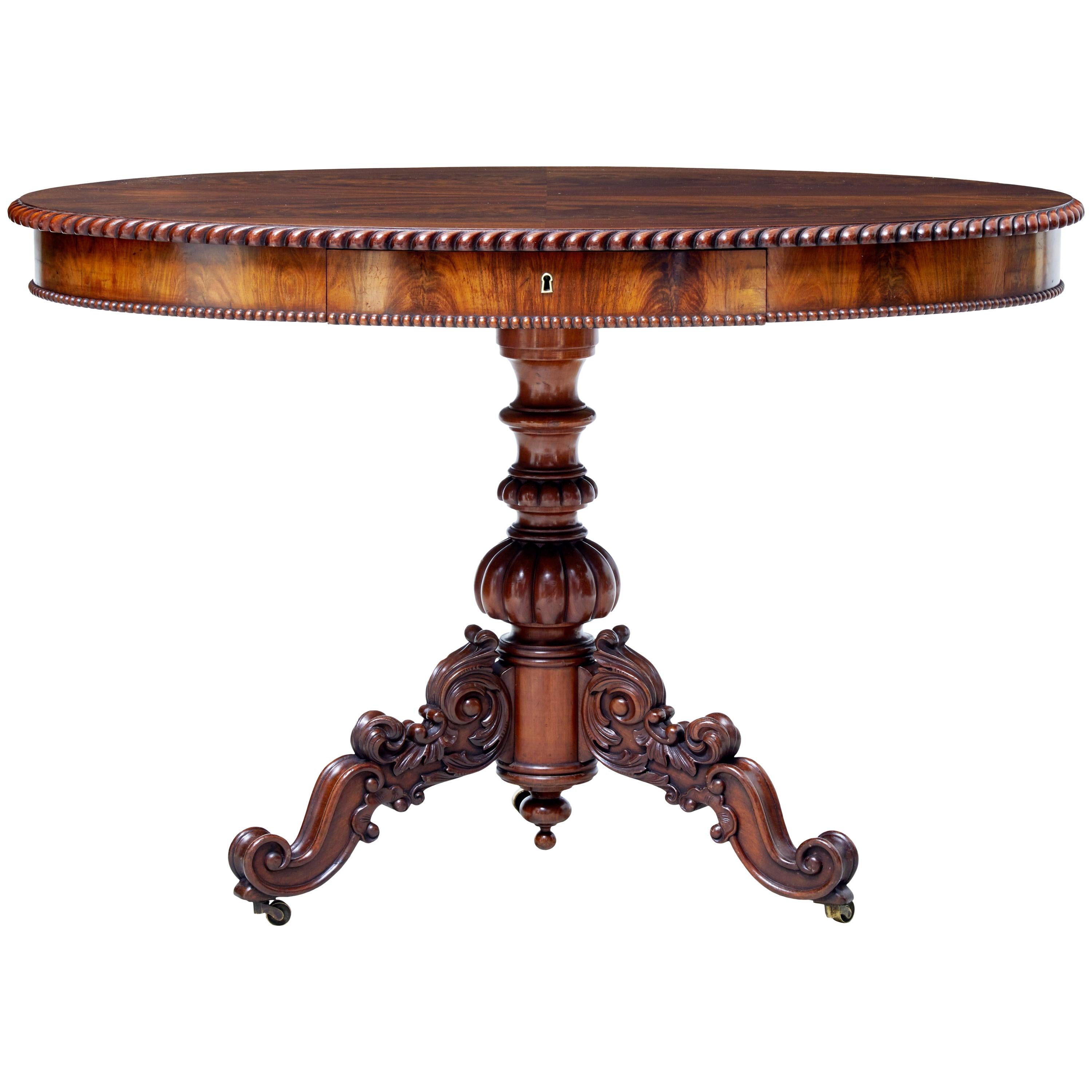 19th Century Flame Mahogany Oval Center Table