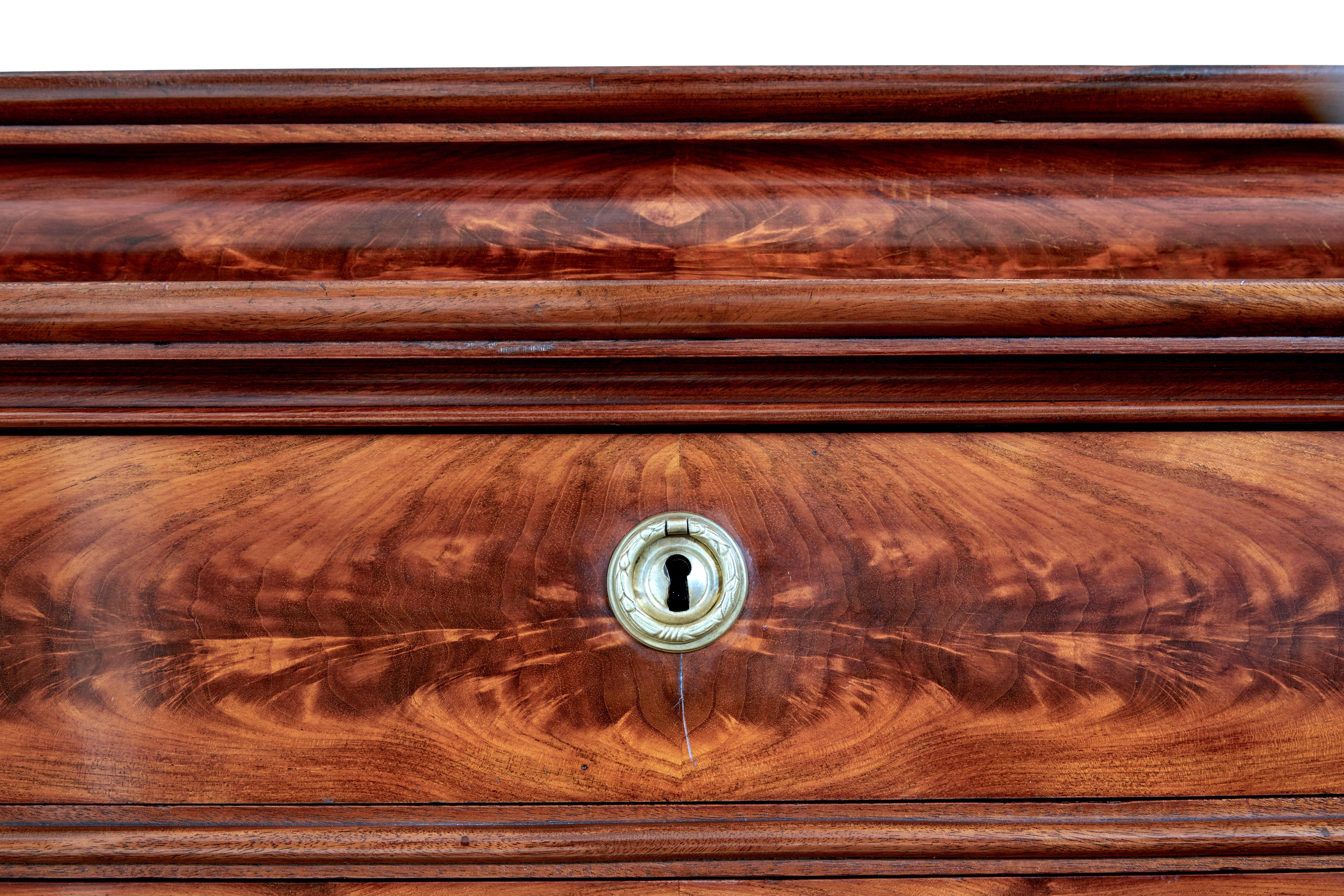 19th Century Flame Mahogany Tall Chest of Drawers For Sale 1