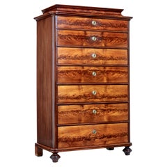 19th Century Flame Mahogany Tall Chest of Drawers