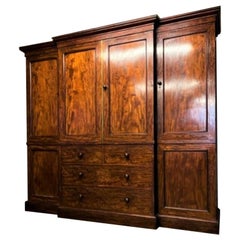 Antique 19th Century Flamed Mahogany Breakfront Combination Wardrobe