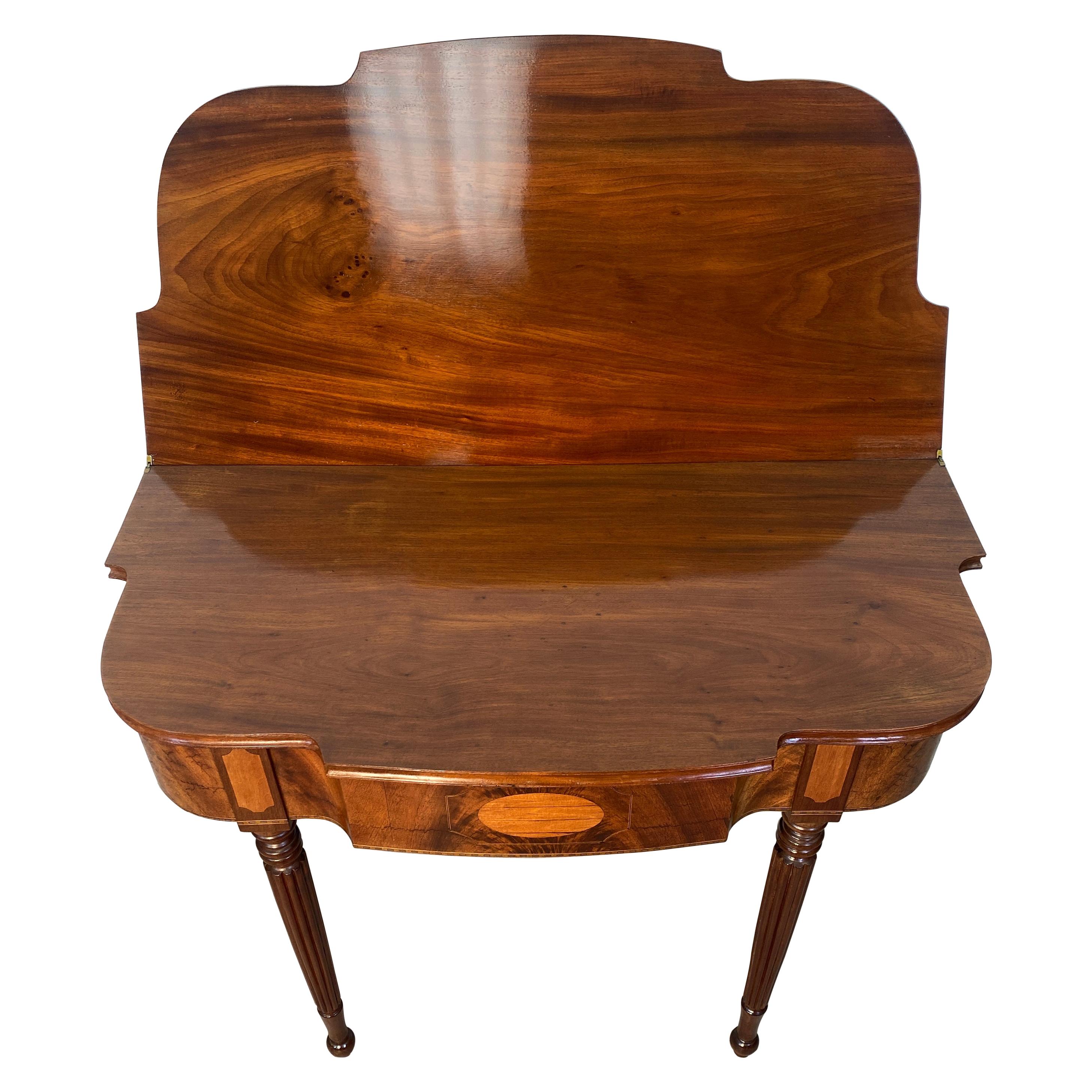 19th Century Flamed Mahogany Flip Top Sheraton Style Side Table For Sale