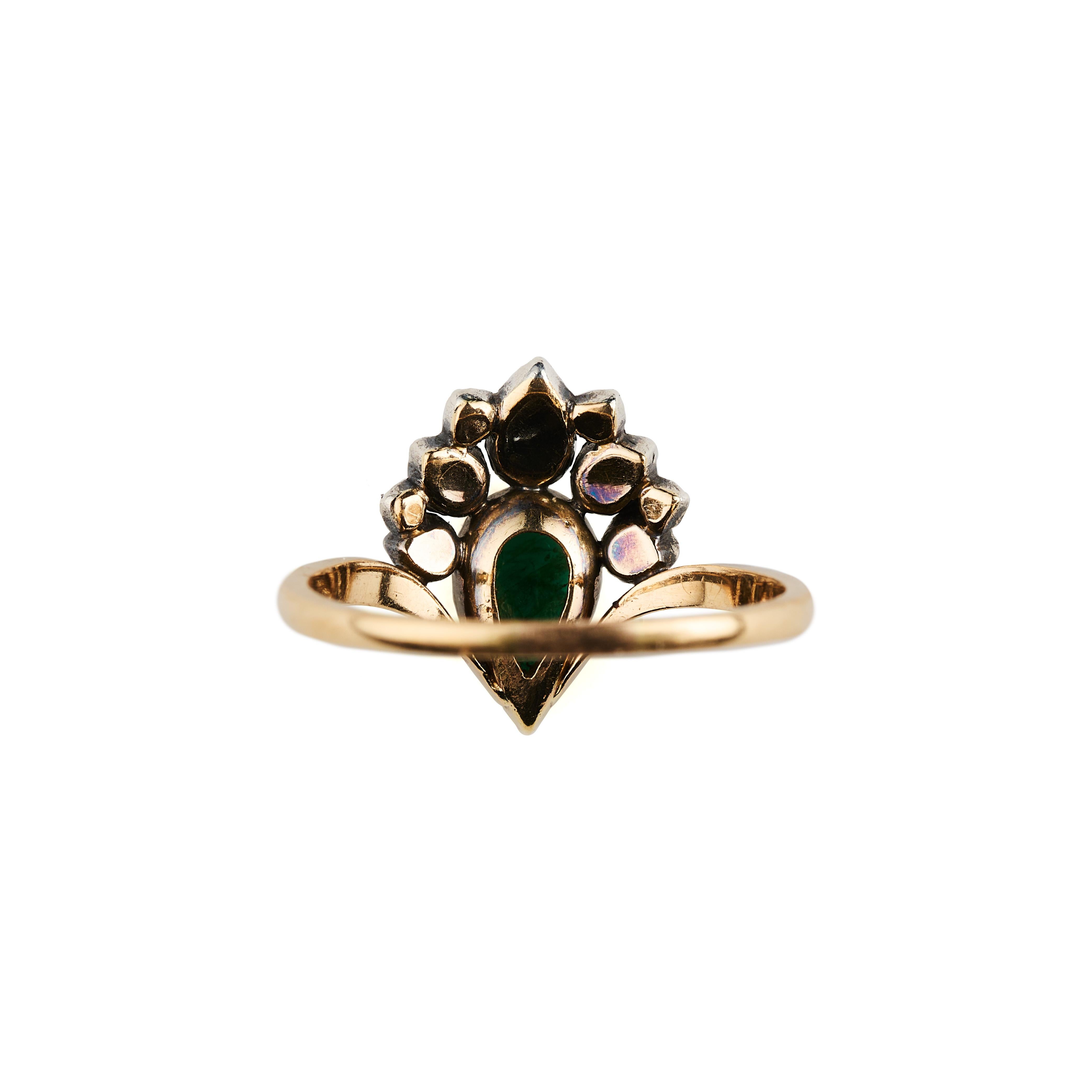 19th Century Flaming Heart Emerald and Diamond Ring 2