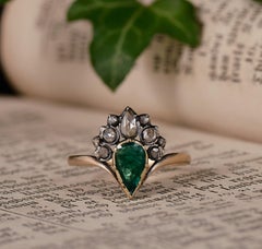 19th Century Flaming Heart Emerald and Diamond Ring