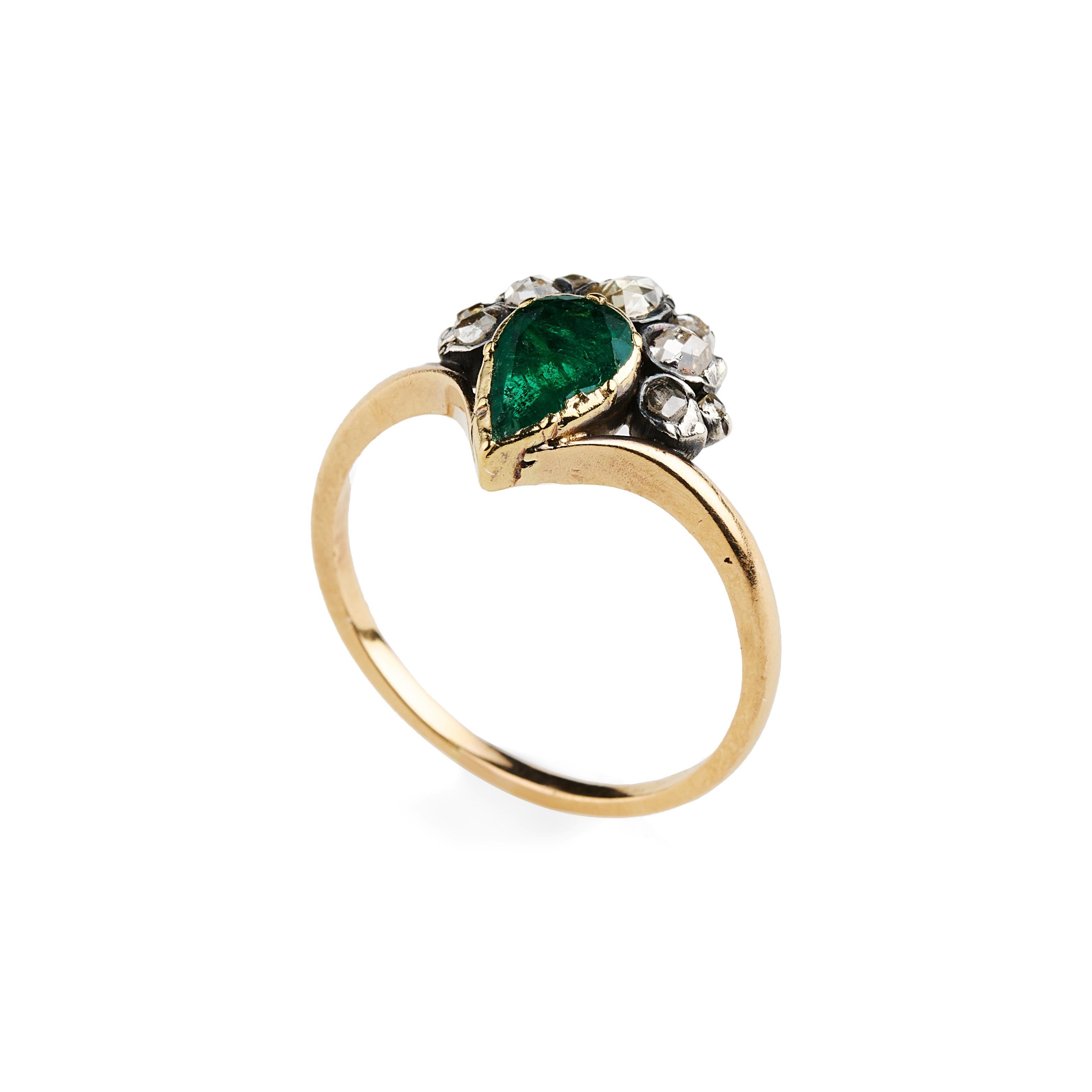 19th Century Flaming Heart Emerald and Diamond Ring 1
