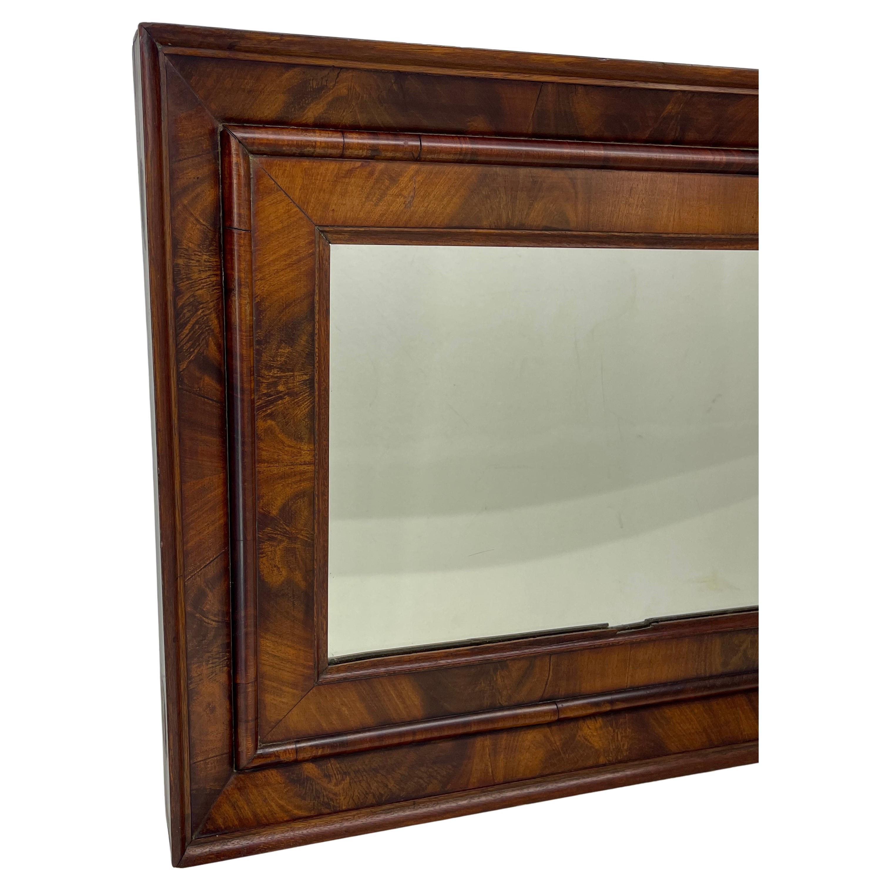 19th Century Flaming Mahogany Veneer Rectangular Mirror, American, 1880 For Sale 1