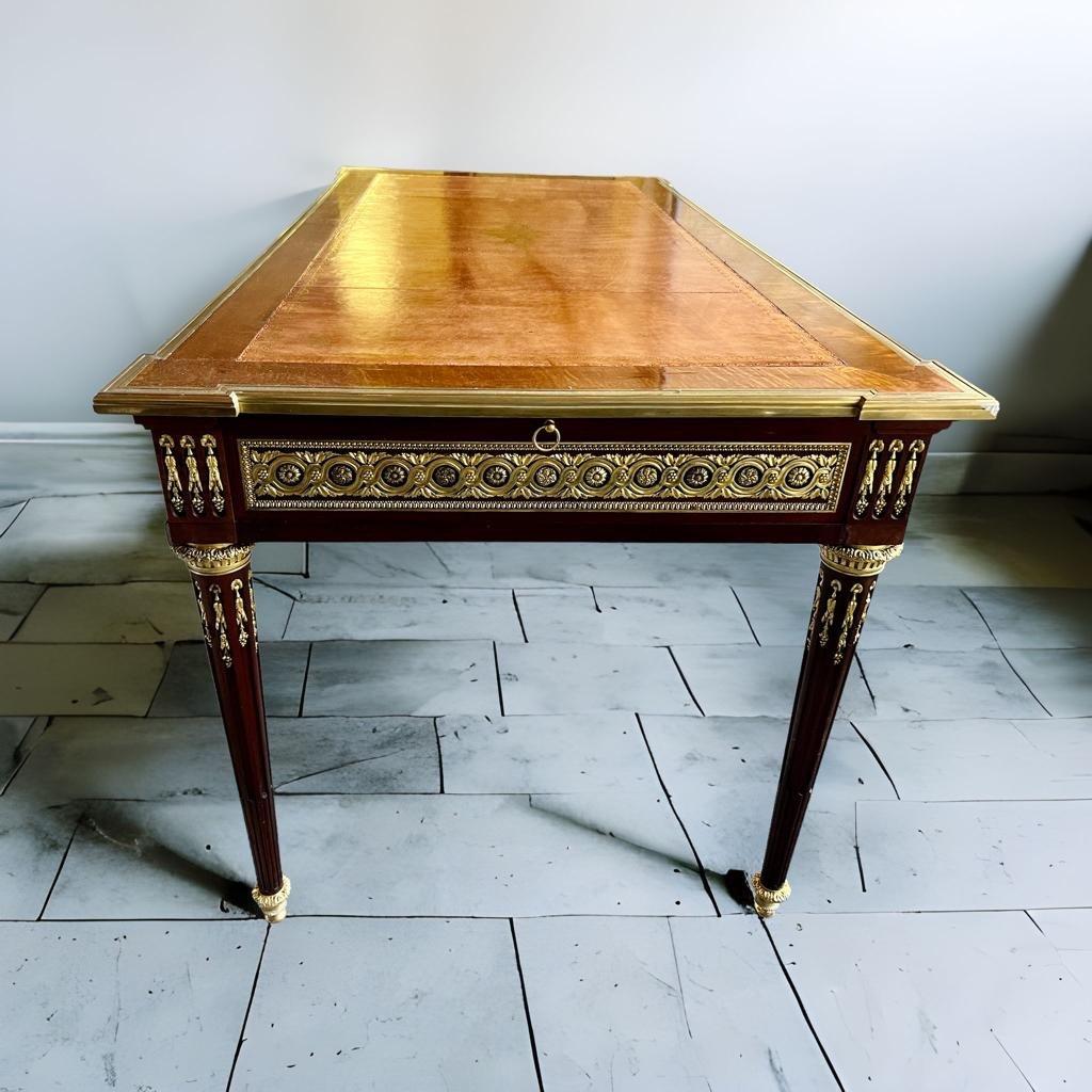 Gilt 19th Century Flat Desk with Two Pull-Out Extensions in Louis XVI Style